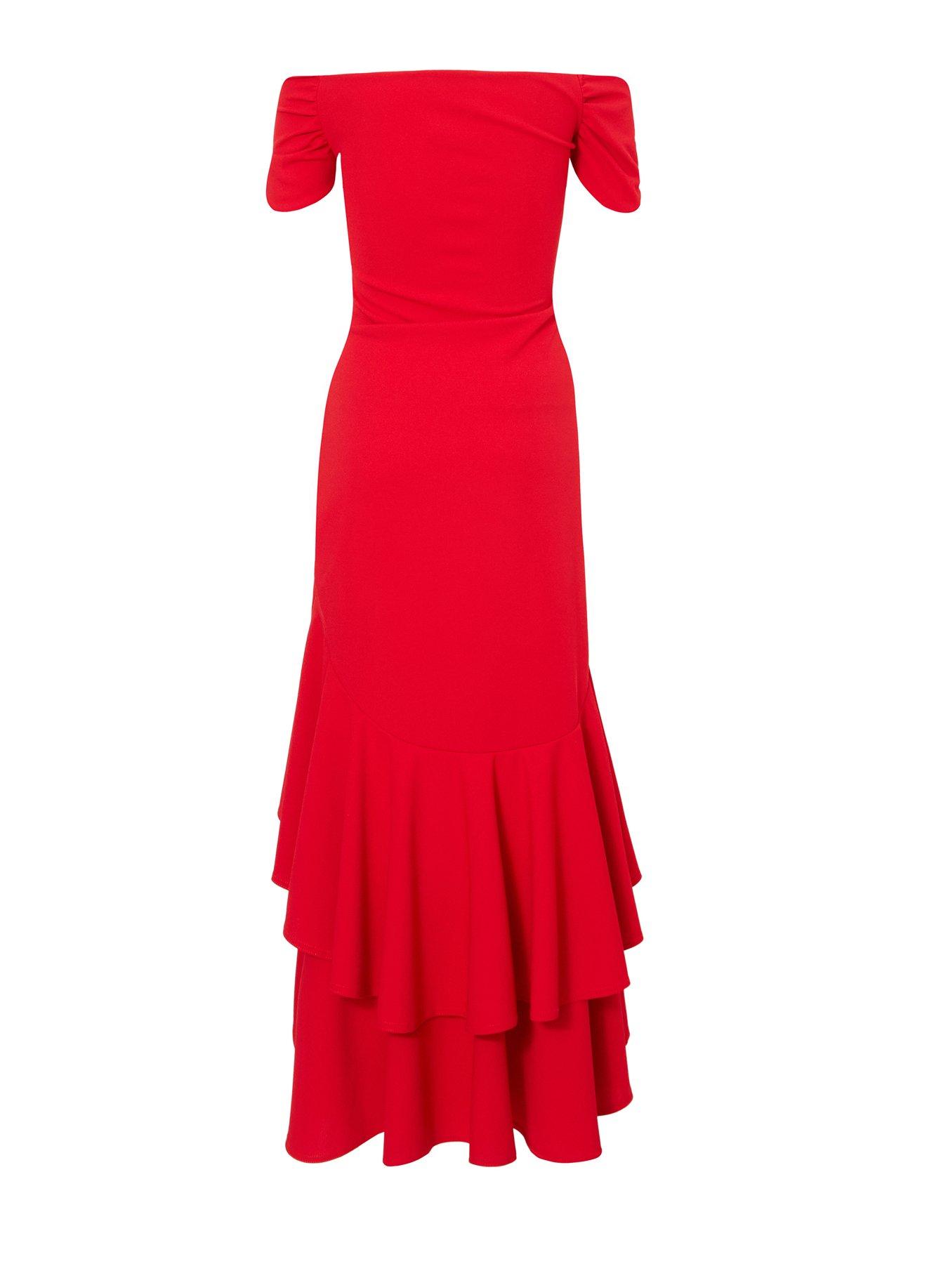  image of quiz-red-ruffle-hem-midaxi-dress