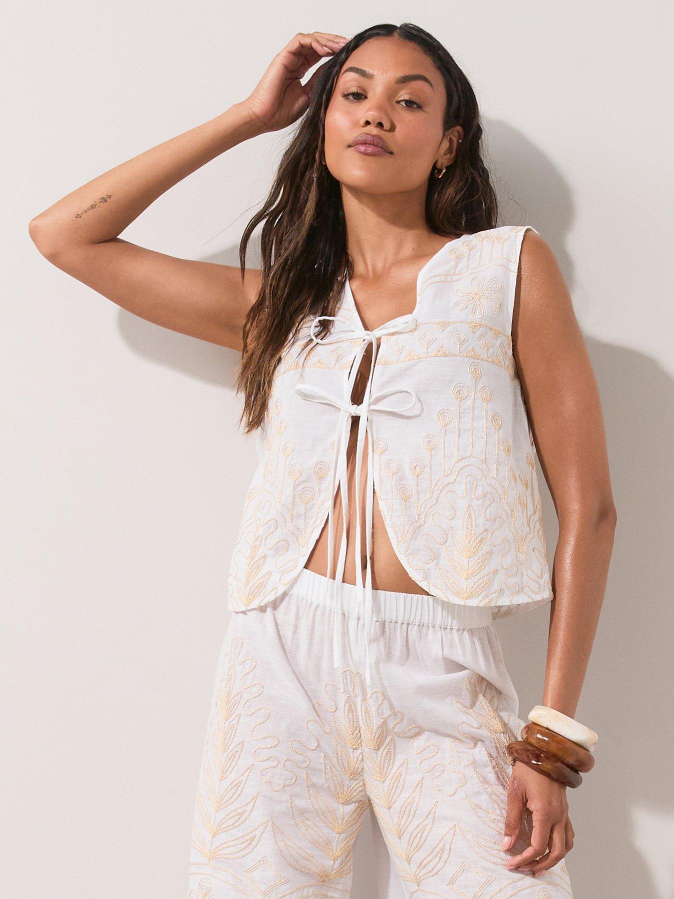 The Very Collection Embroidered Lurex Co Ord Shirt - White