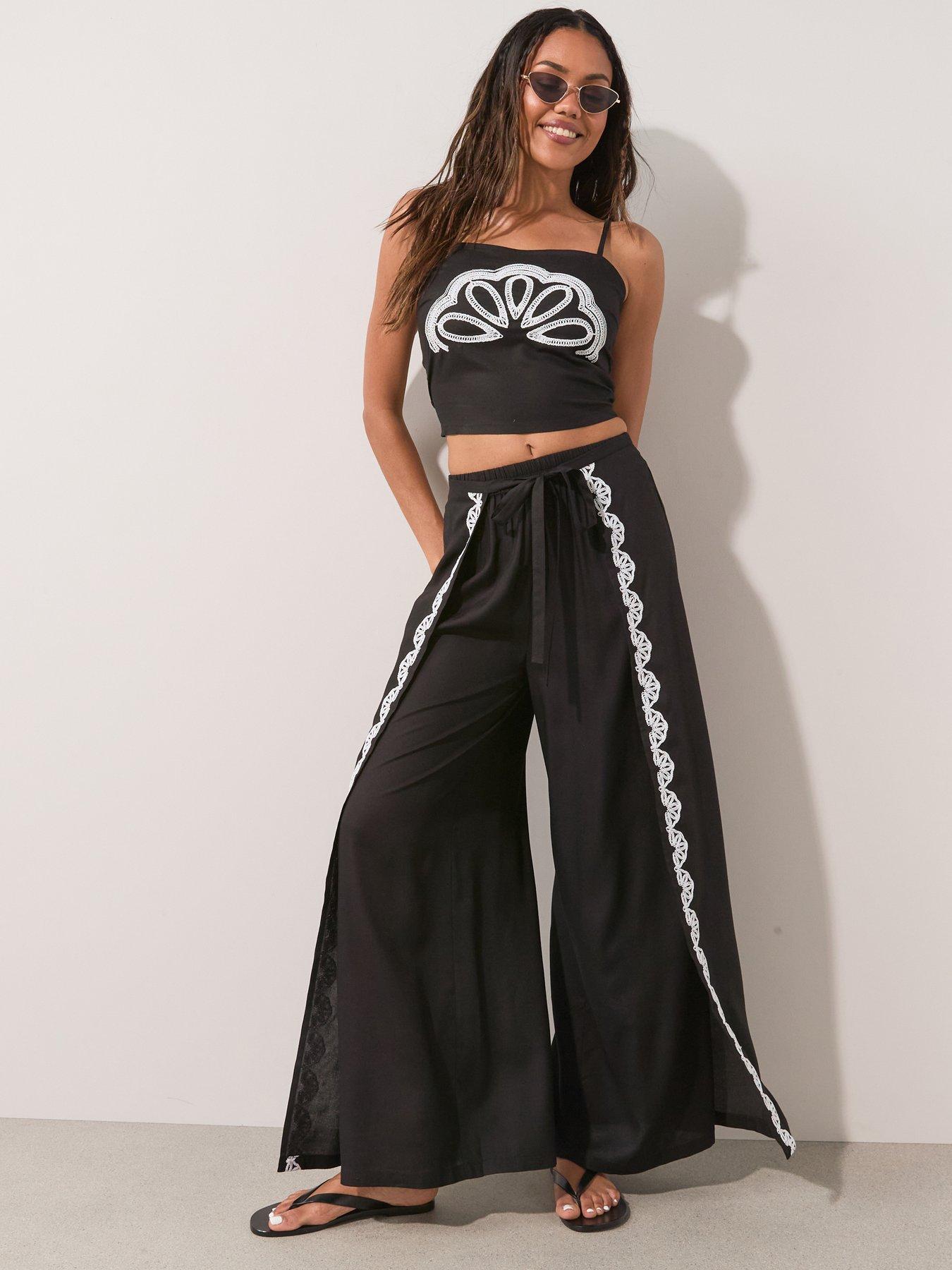The Very Collection Embroidered Beach Trouser Co Ord - Black
