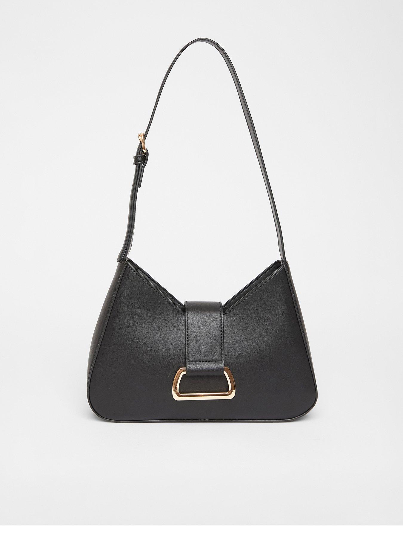  image of quiz-black-faux-leather-buckle-shoulder-bag