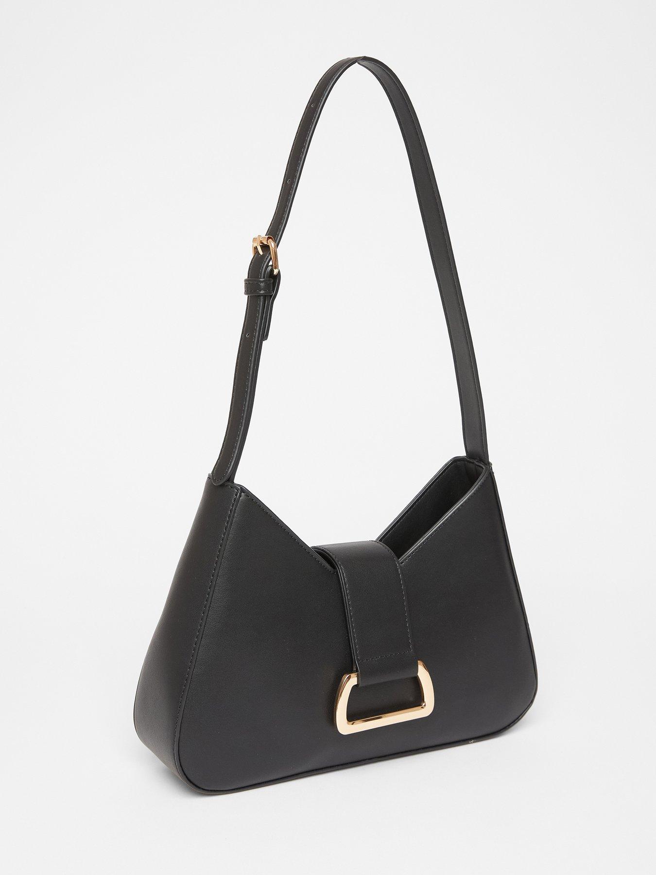  image of quiz-black-faux-leather-buckle-shoulder-bag