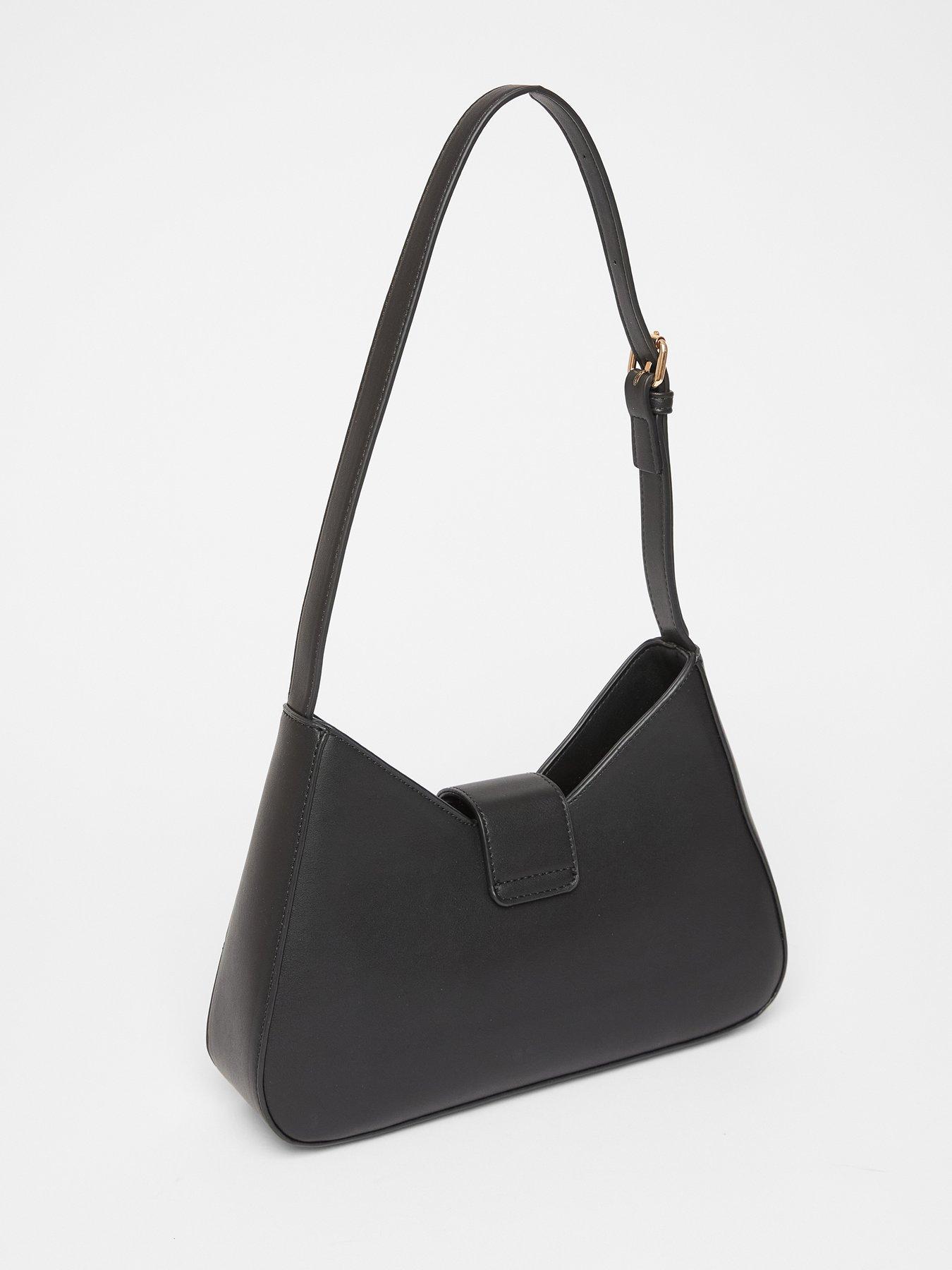  image of quiz-black-faux-leather-buckle-shoulder-bag