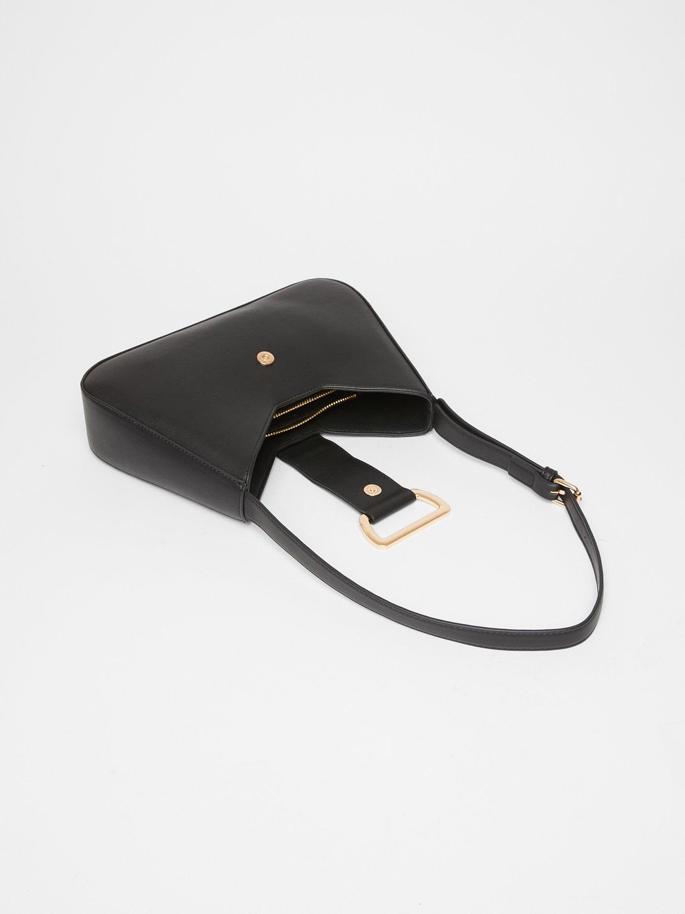  image of quiz-black-faux-leather-buckle-shoulder-bag