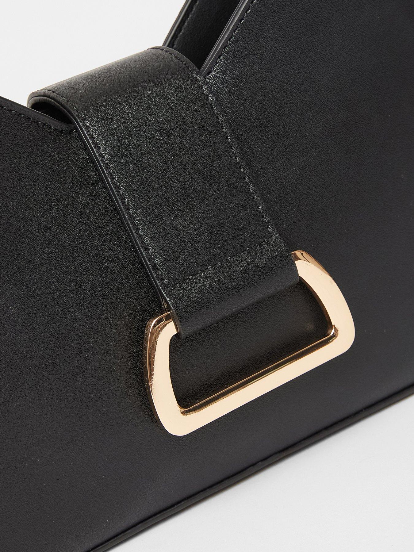  image of quiz-black-faux-leather-buckle-shoulder-bag