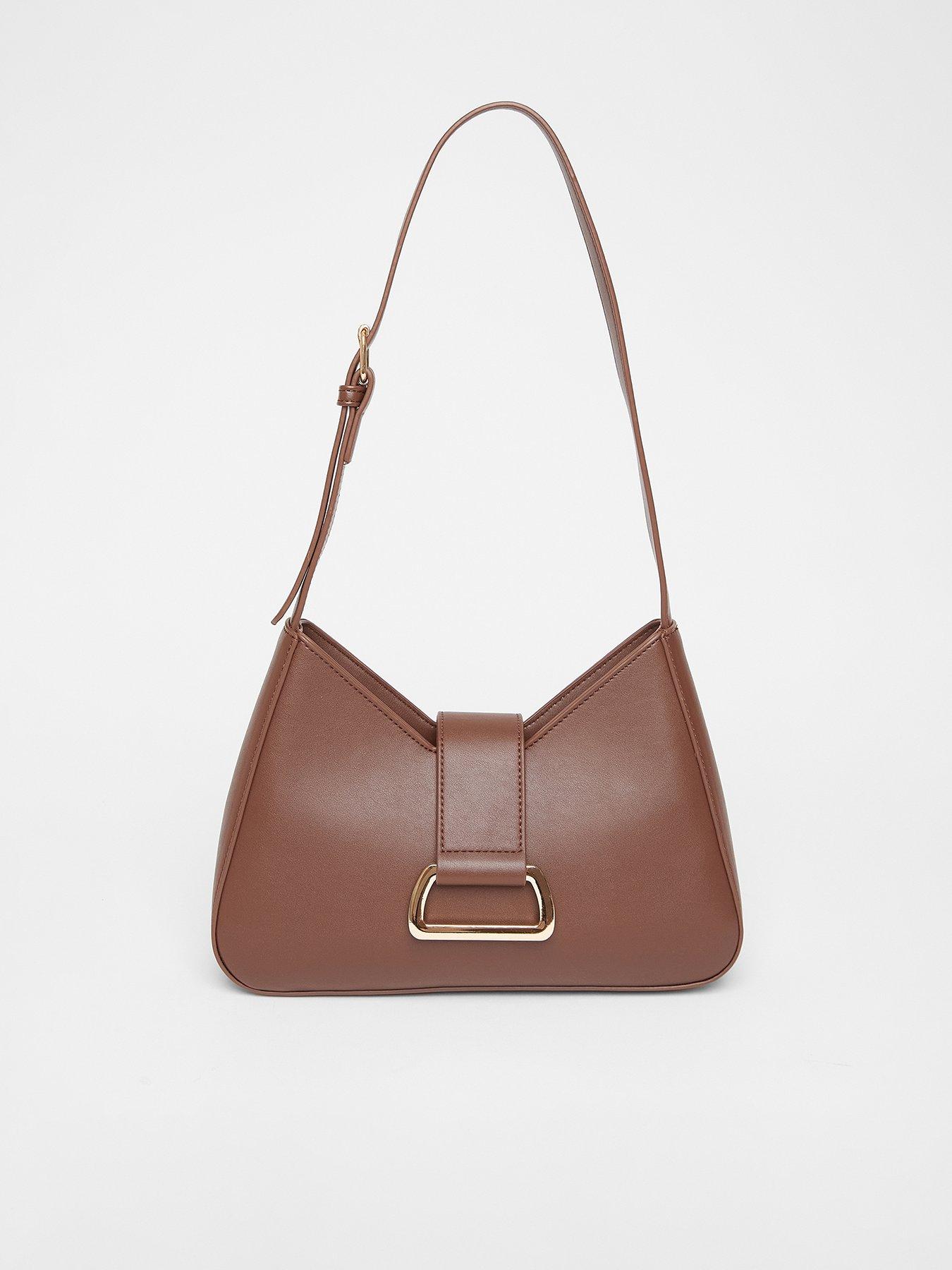 Image 1 of 5 of Quiz Brown Faux Leather Buckle Shoulder Bag