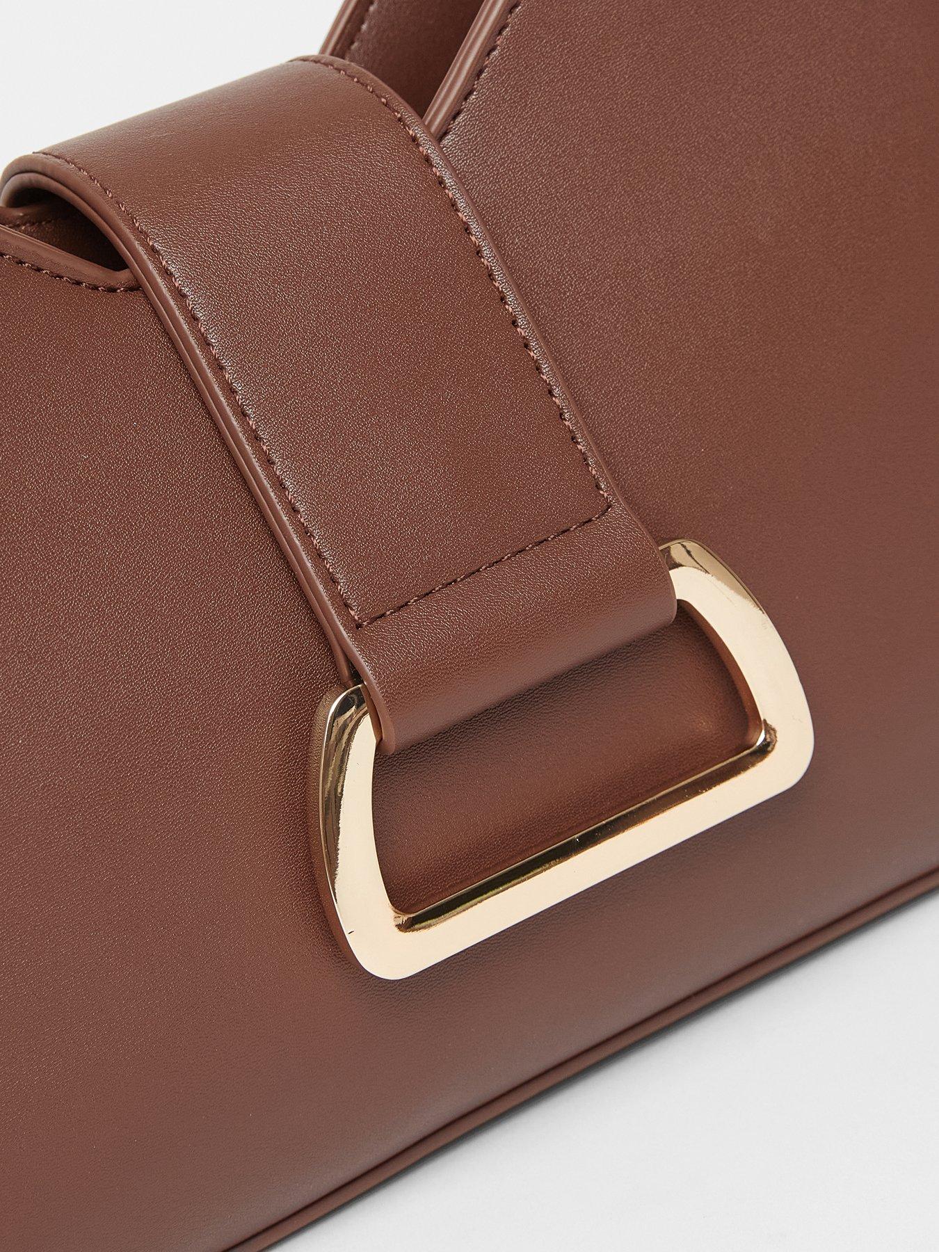 Image 5 of 5 of Quiz Brown Faux Leather Buckle Shoulder Bag
