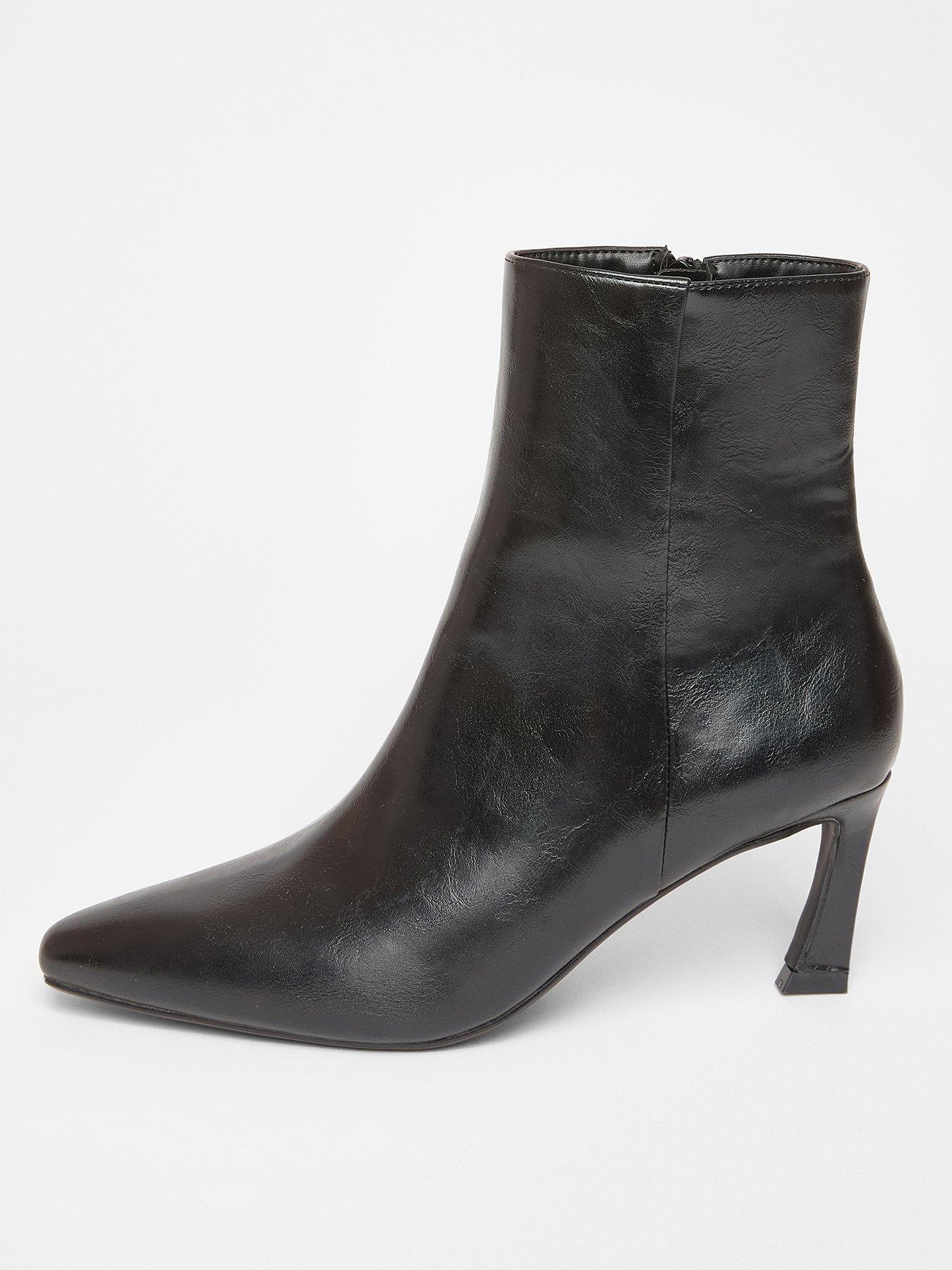 Quiz Black Flared Heel Ankle Boots