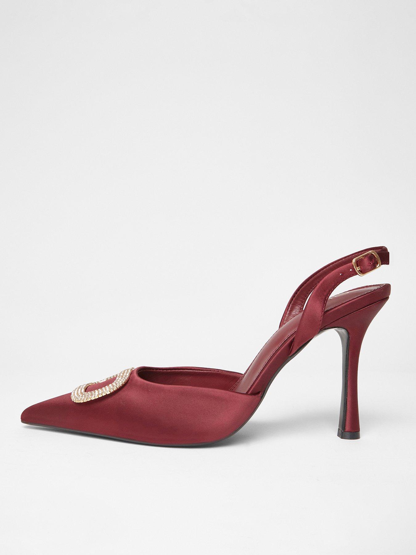 Quiz Burgundy Satin Brooch Court Heels