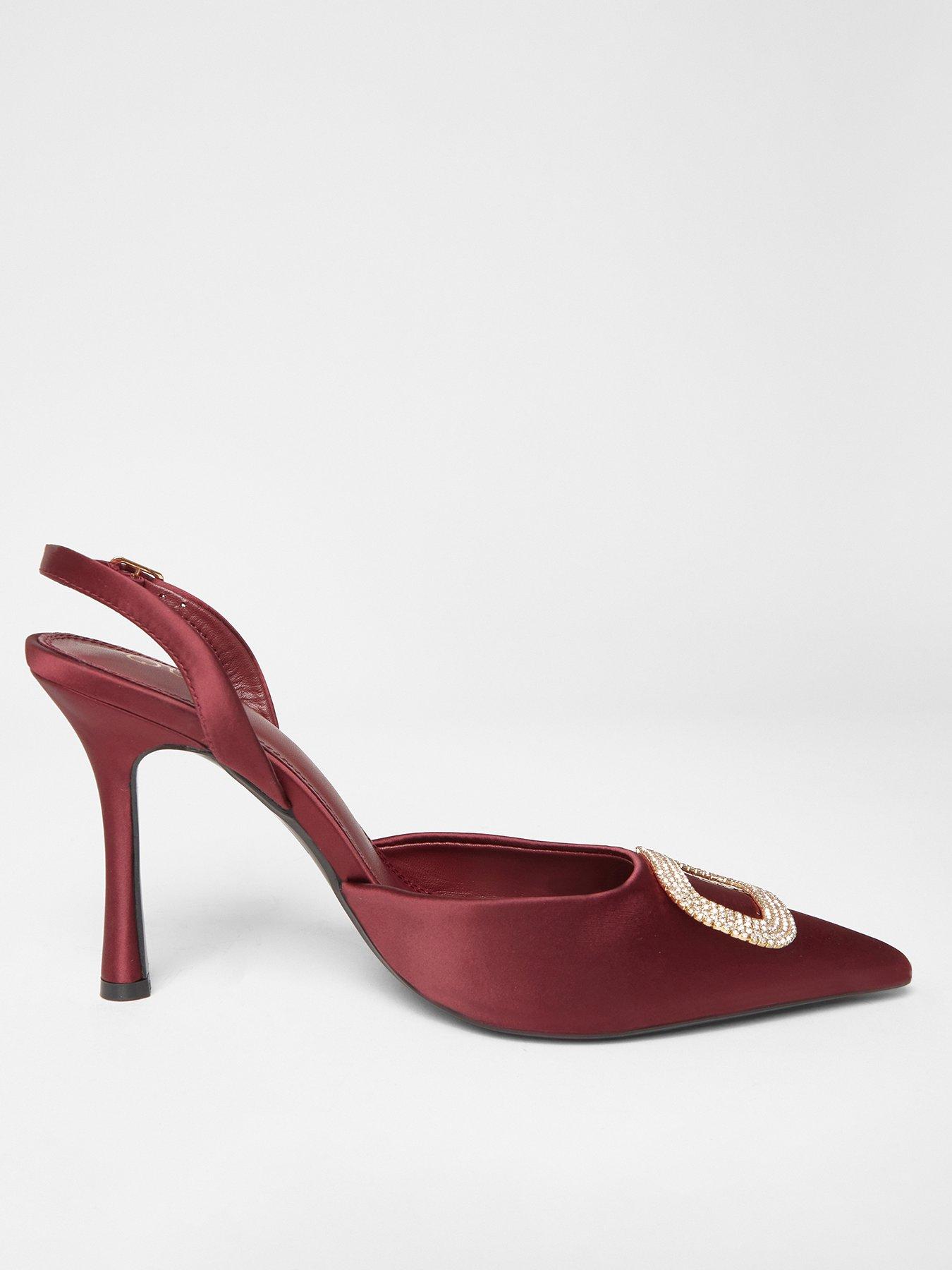  image of quiz-burgundy-satin-brooch-court-heels