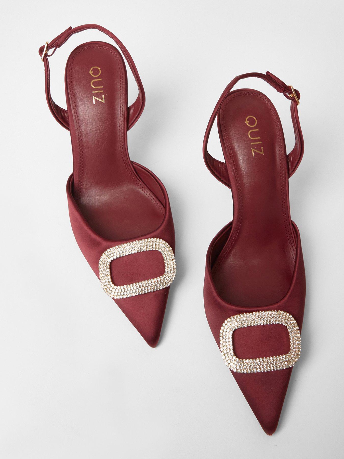  image of quiz-burgundy-satin-brooch-court-heels