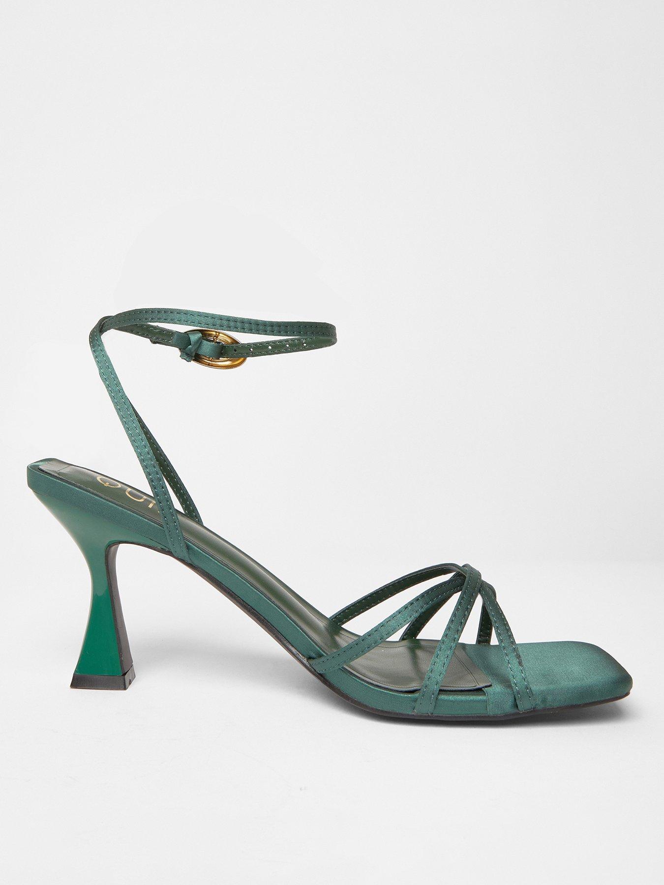 Image 3 of 5 of Quiz Bottle Green Satin Strappy Flared Heels