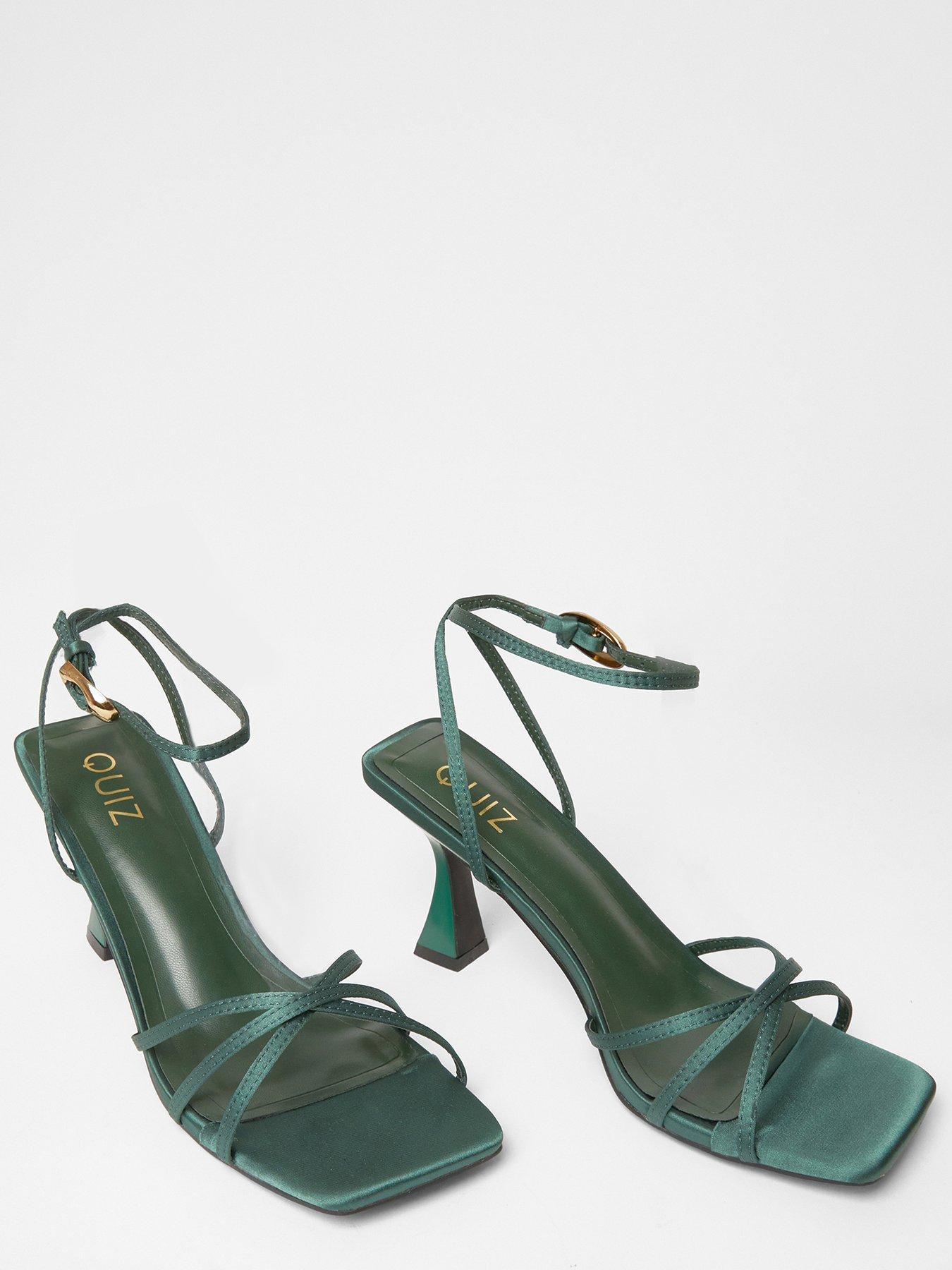 Image 4 of 5 of Quiz Bottle Green Satin Strappy Flared Heels