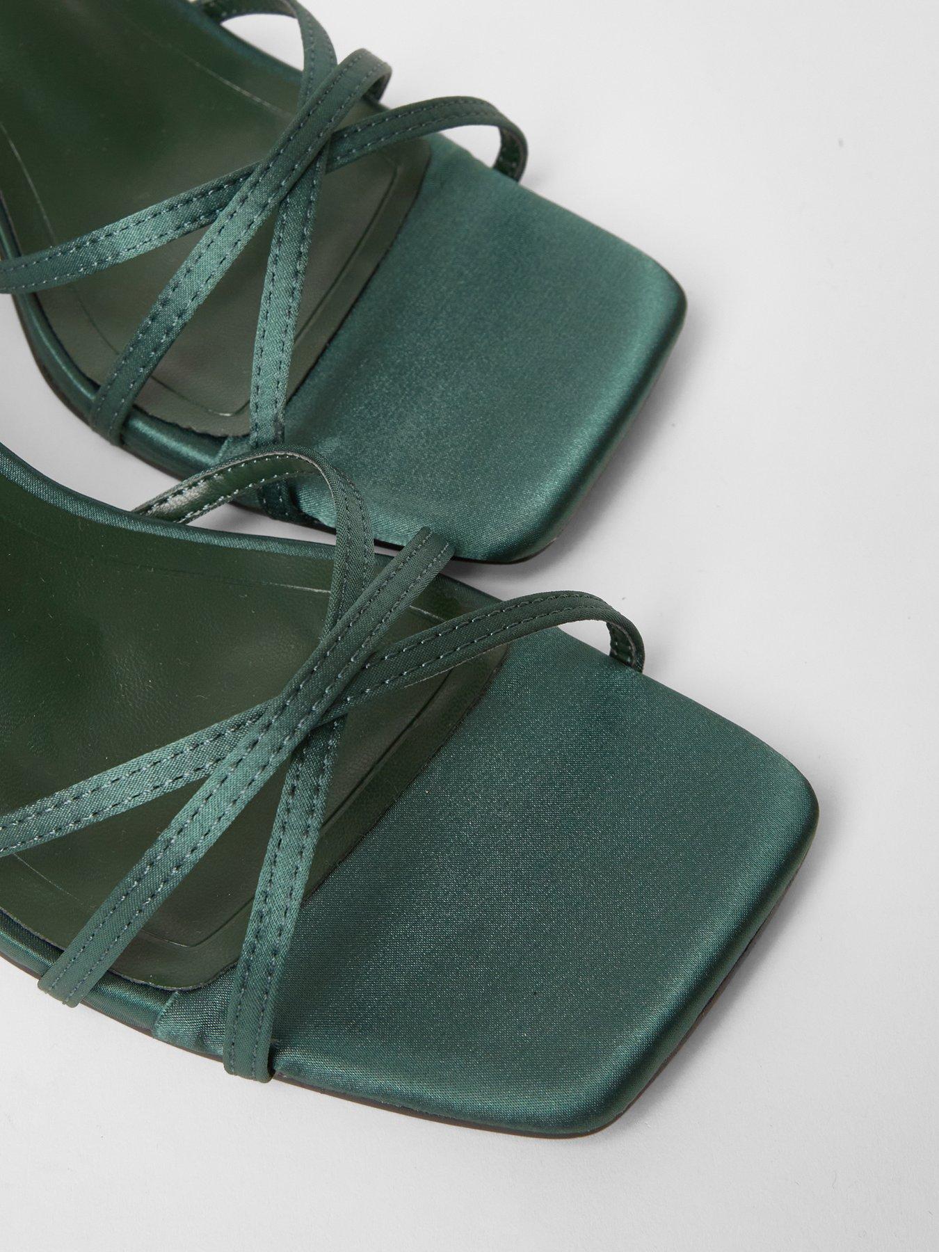 Image 5 of 5 of Quiz Bottle Green Satin Strappy Flared Heels