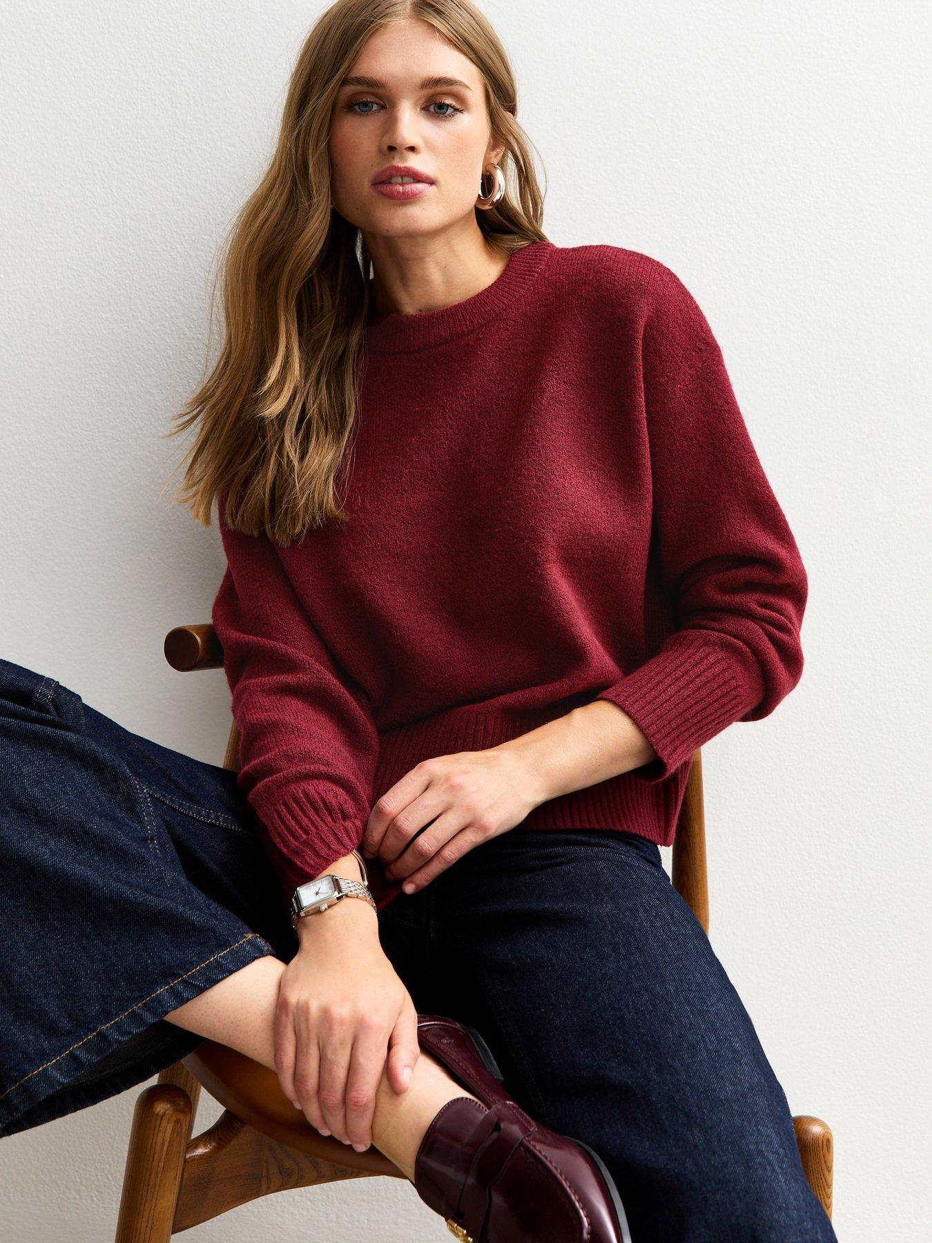Image 1 of 5 of New Look Burgundy Crew Neck Jumper