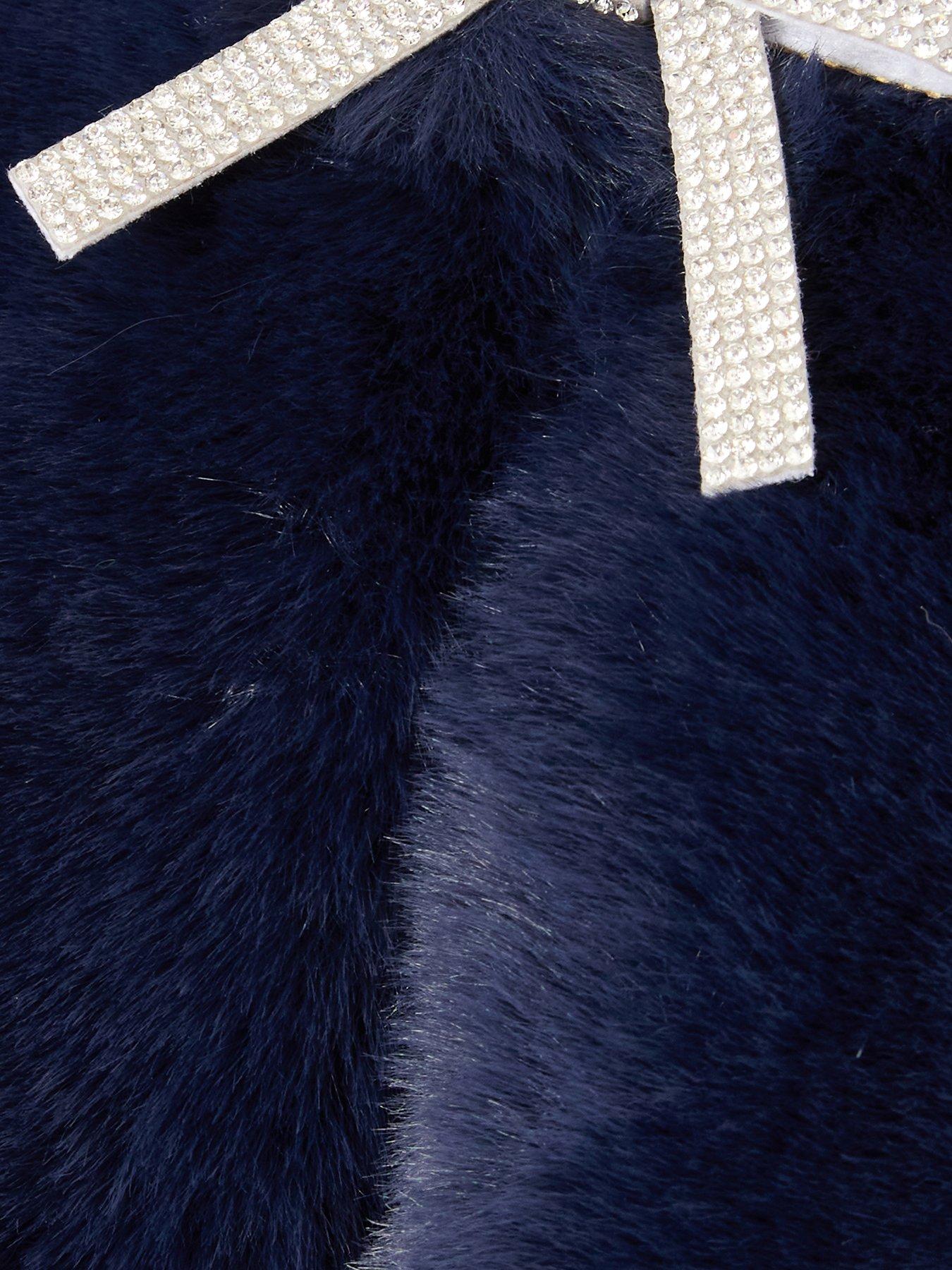  image of quiz-navy-bow-detail-faux-fur-wrap