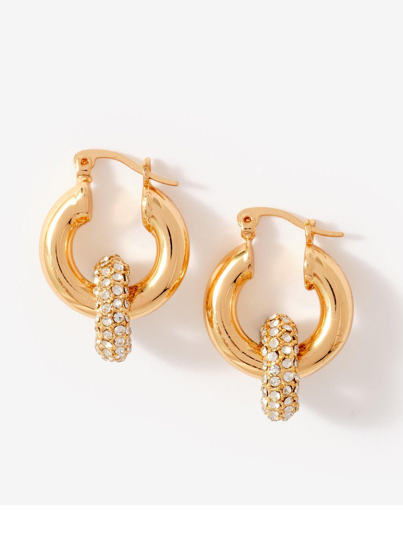 front image of mint-velvet-gold-tone-pave-hoop-earrings