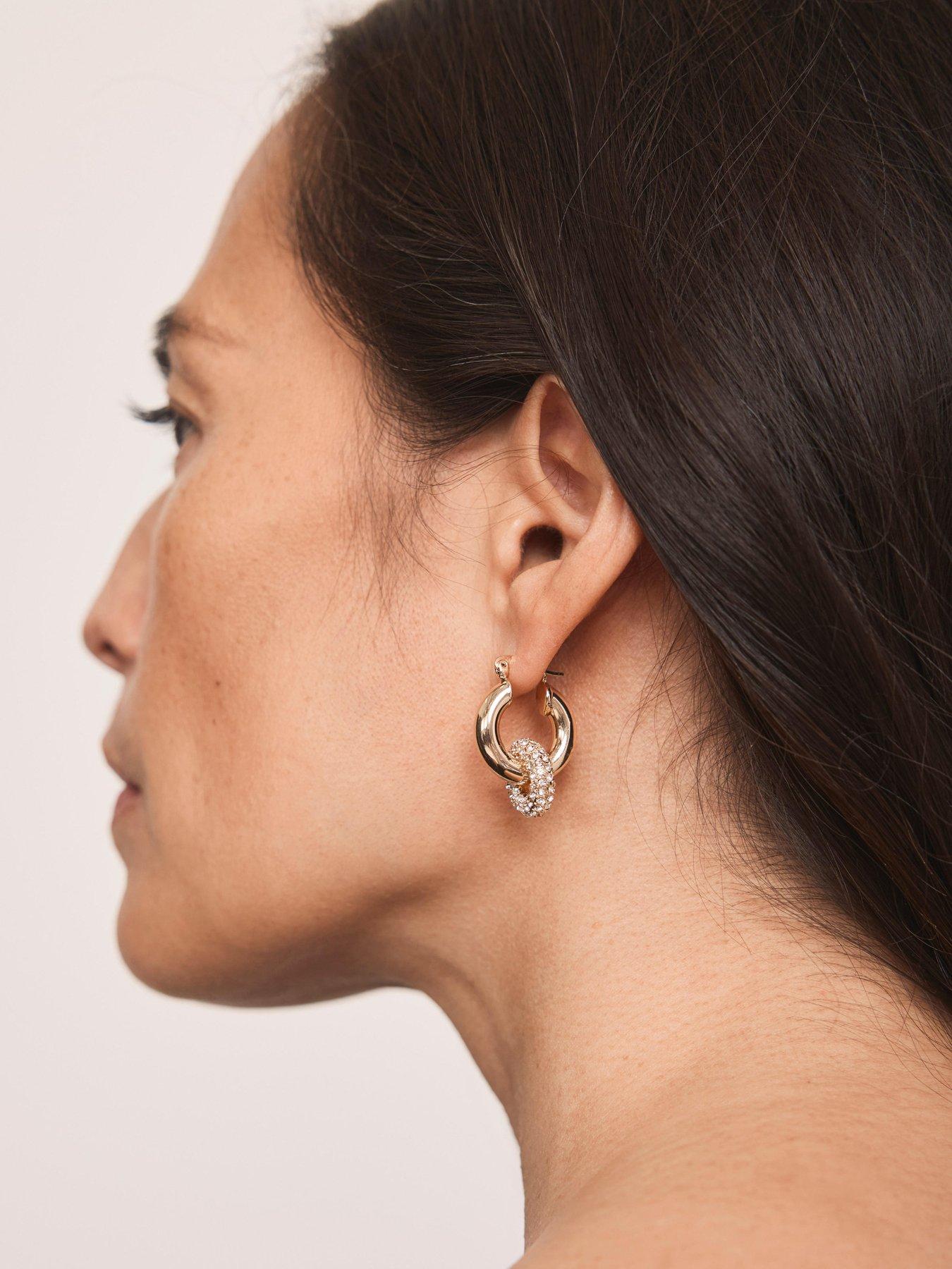 back image of mint-velvet-gold-tone-pave-hoop-earrings