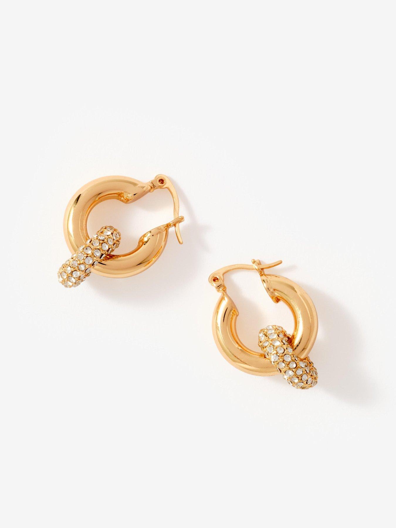  image of mint-velvet-gold-tone-pave-hoop-earrings
