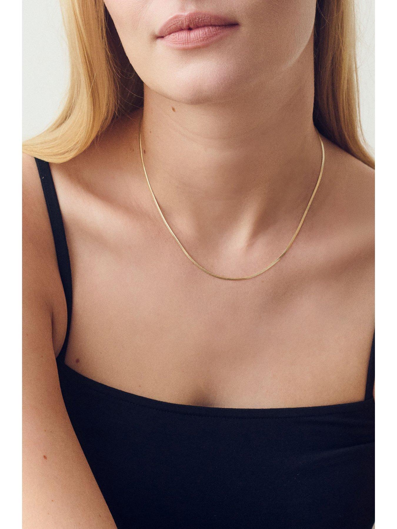  image of the-love-collection-9ct-yellow-gold-herringbone-chain-necklace-16-2-inch