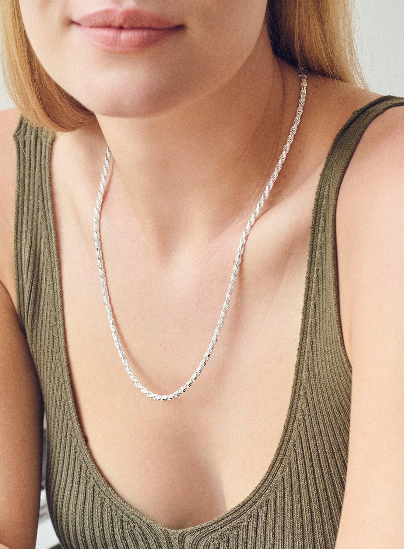 The Love Collection Sterling Silver 3mm Rope Chain Necklace