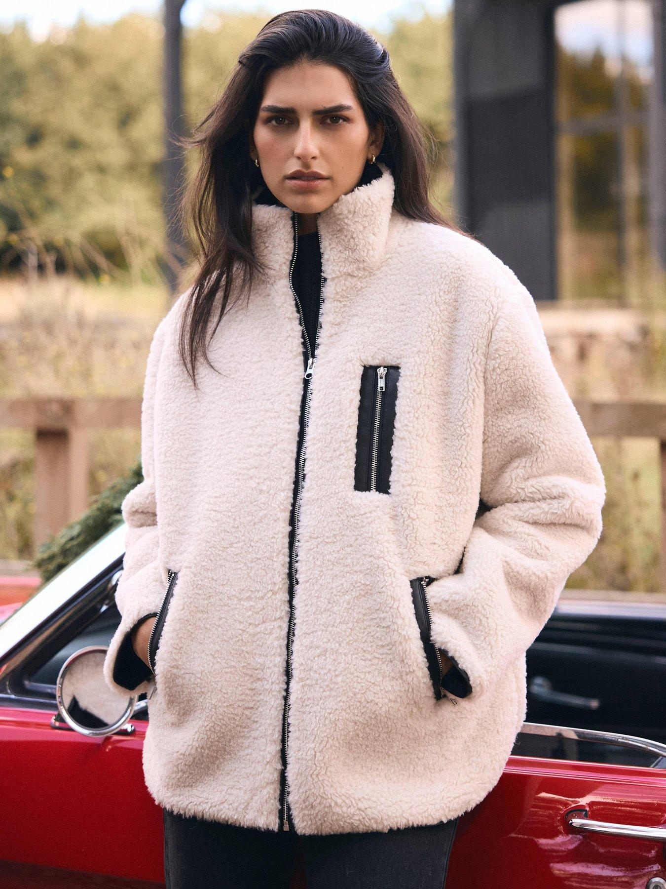 Mint Velvet Neutral Borg Quilted Jacket