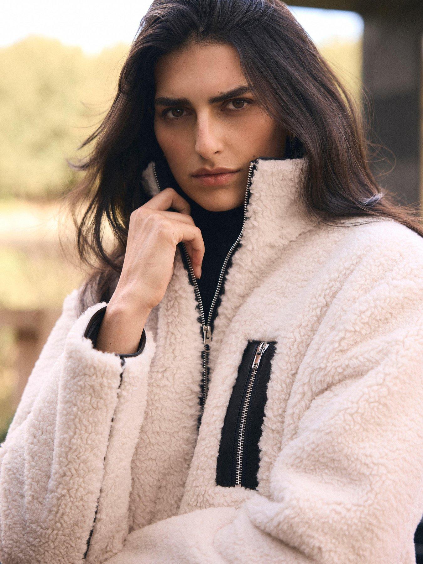 Image 3 of 6 of Mint Velvet Neutral Borg Quilted Jacket
