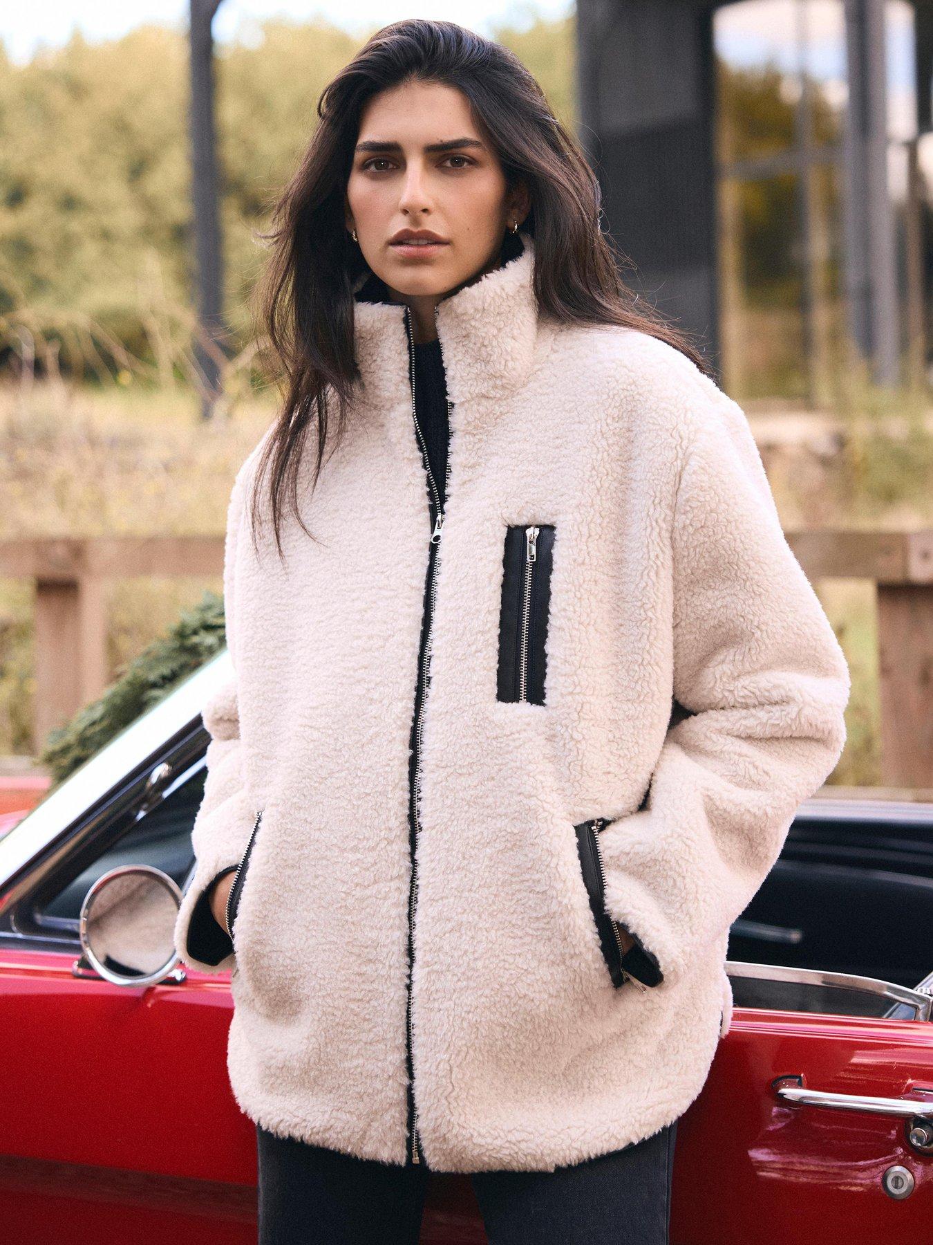 Image 4 of 6 of Mint Velvet Neutral Borg Quilted Jacket
