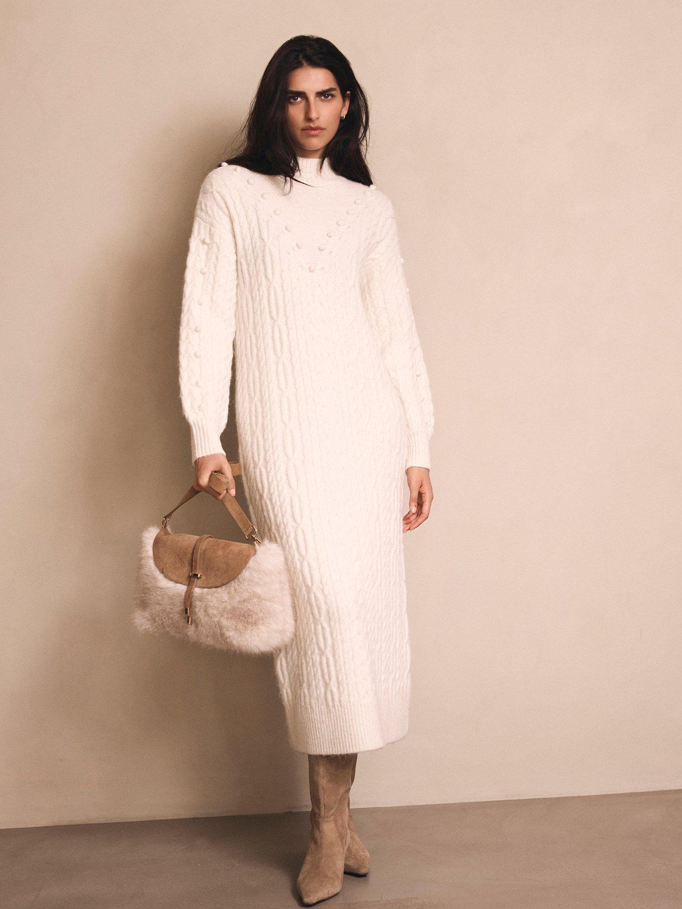 Mint Velvet Cream Bobble Detail Midi Dress
