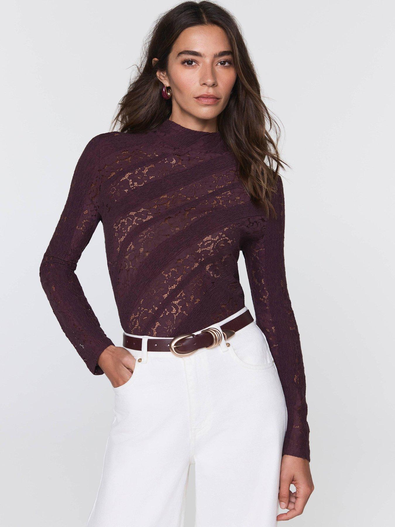 mint-velvet-burgundy-lace-high-neck-top
