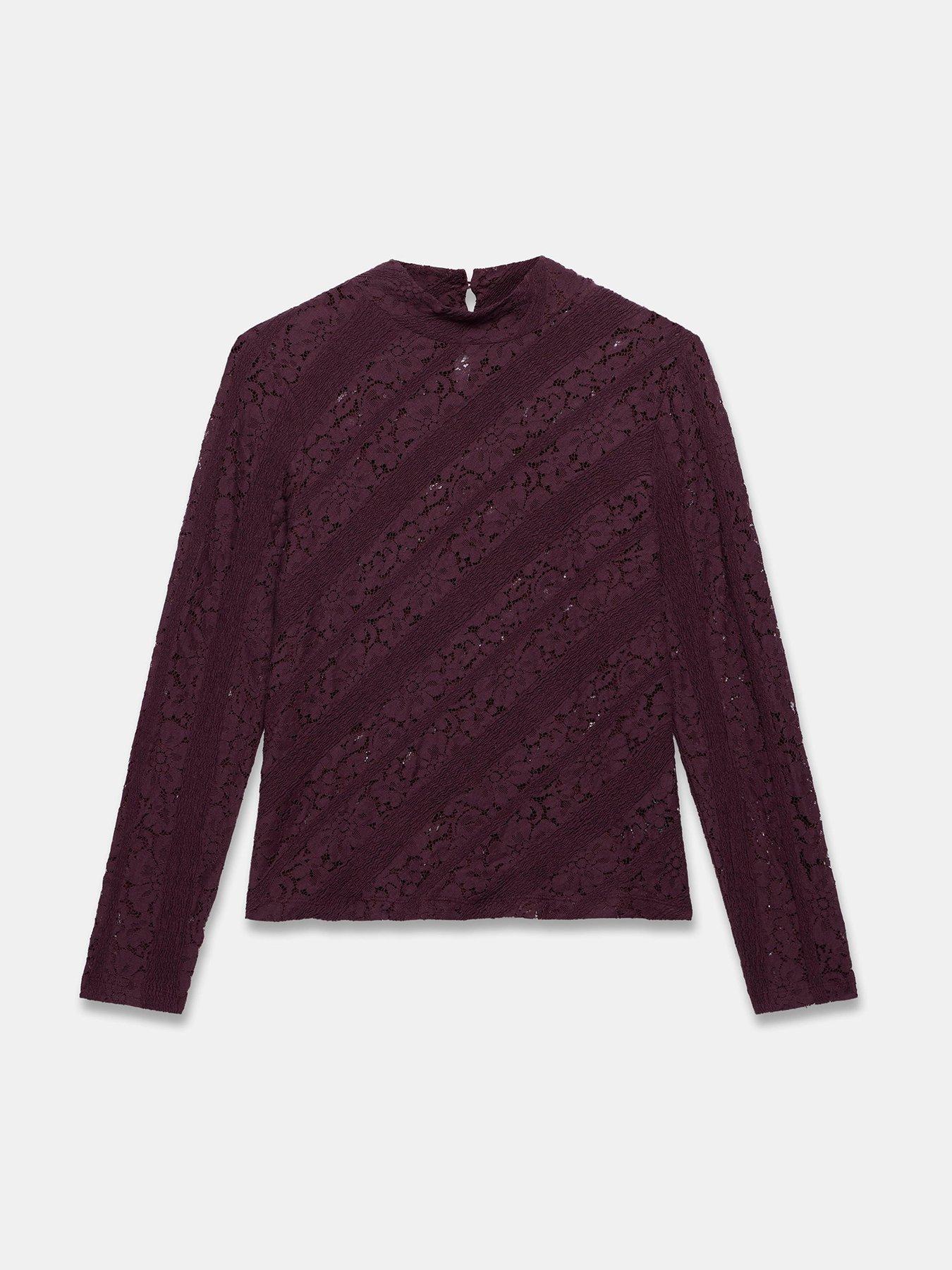 Image 5 of 6 of Mint Velvet Burgundy Lace High Neck Top