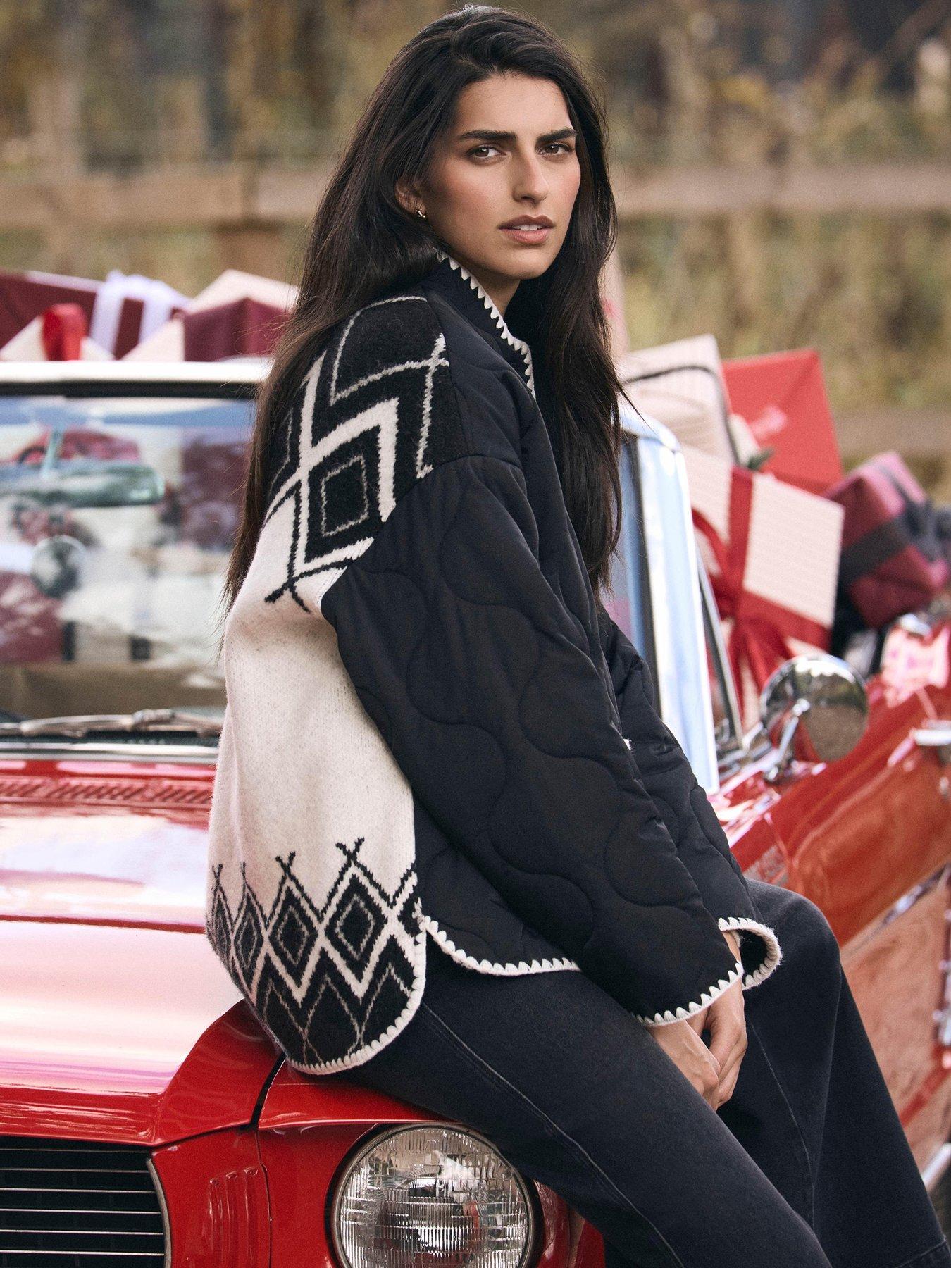  image of mint-velvet-knit-back-quilted-coat