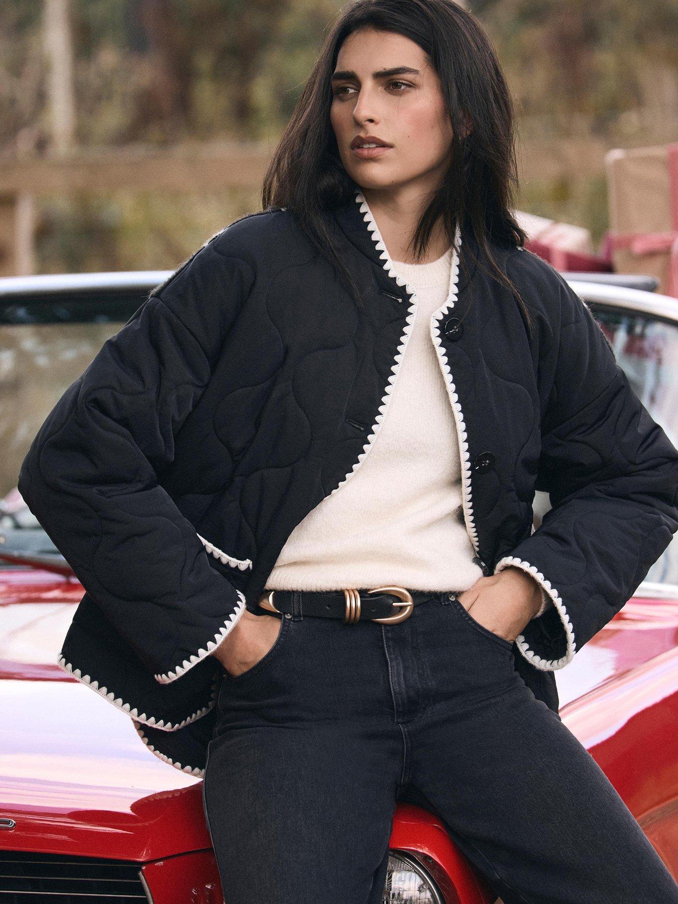  image of mint-velvet-knit-back-quilted-coat