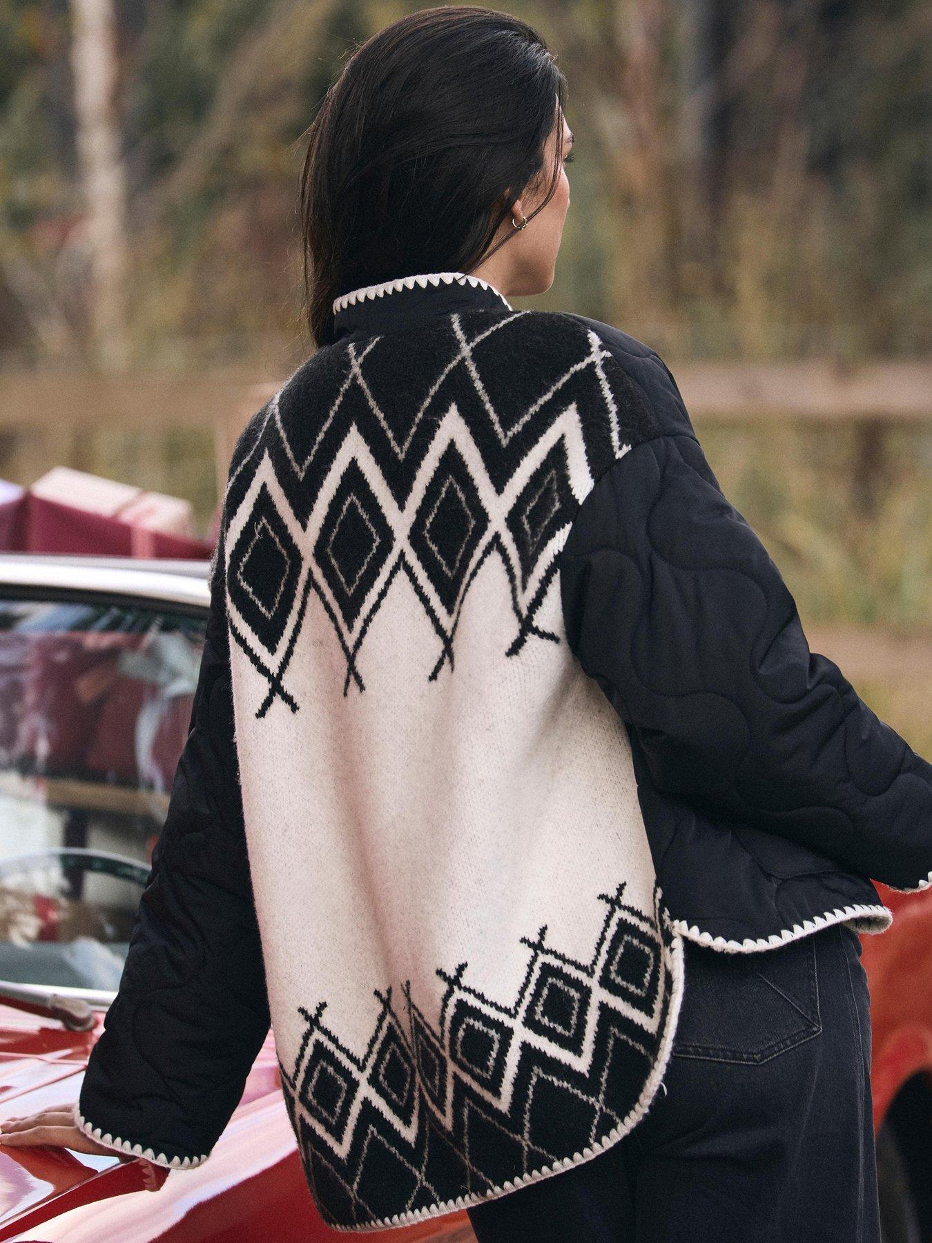  image of mint-velvet-knit-back-quilted-coat