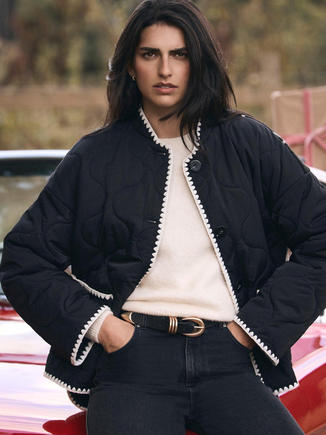  image of mint-velvet-knit-back-quilted-coat