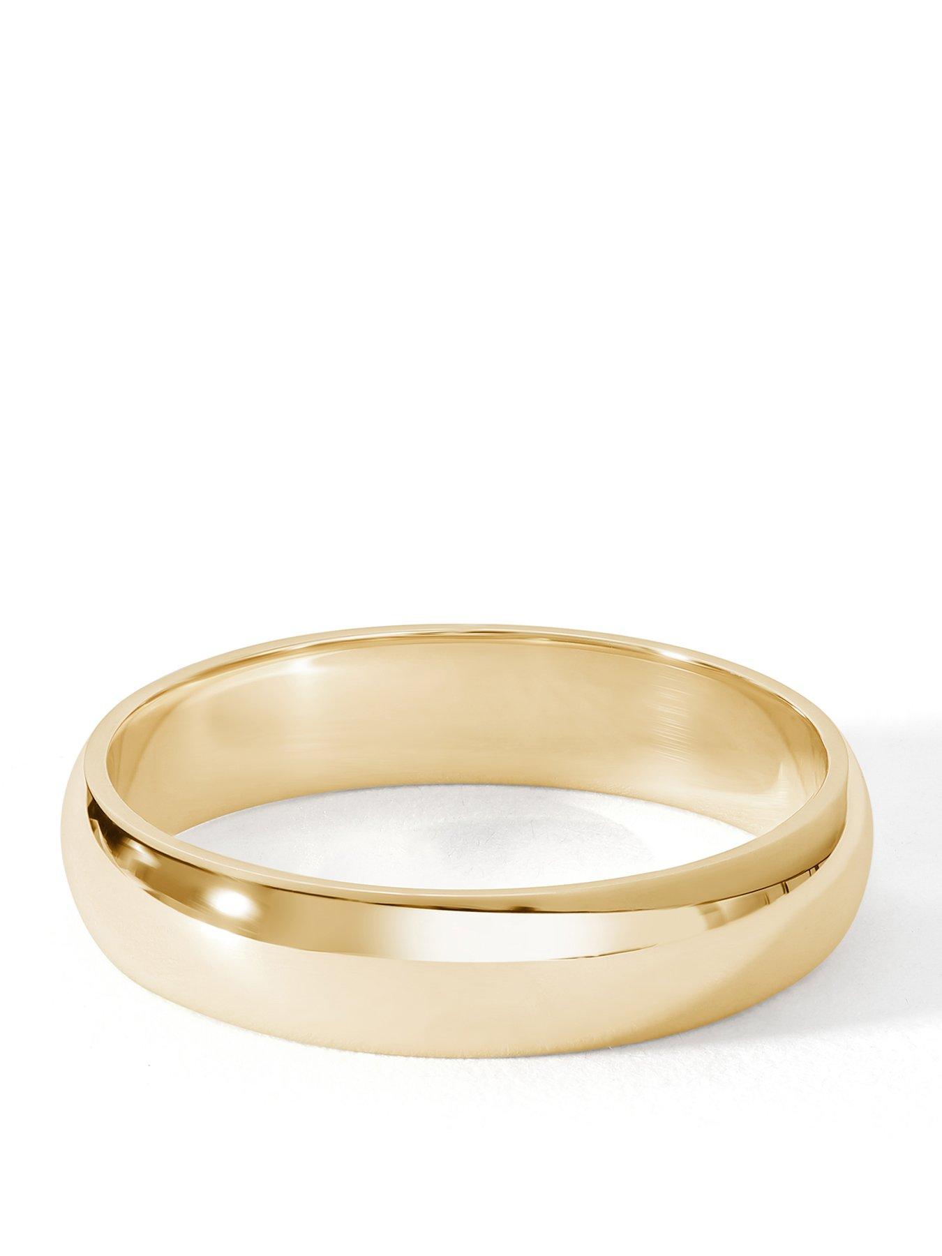 The Love Collection Classic 9ct Yellow Gold D-Shape Wedding Band Ring - 4mm