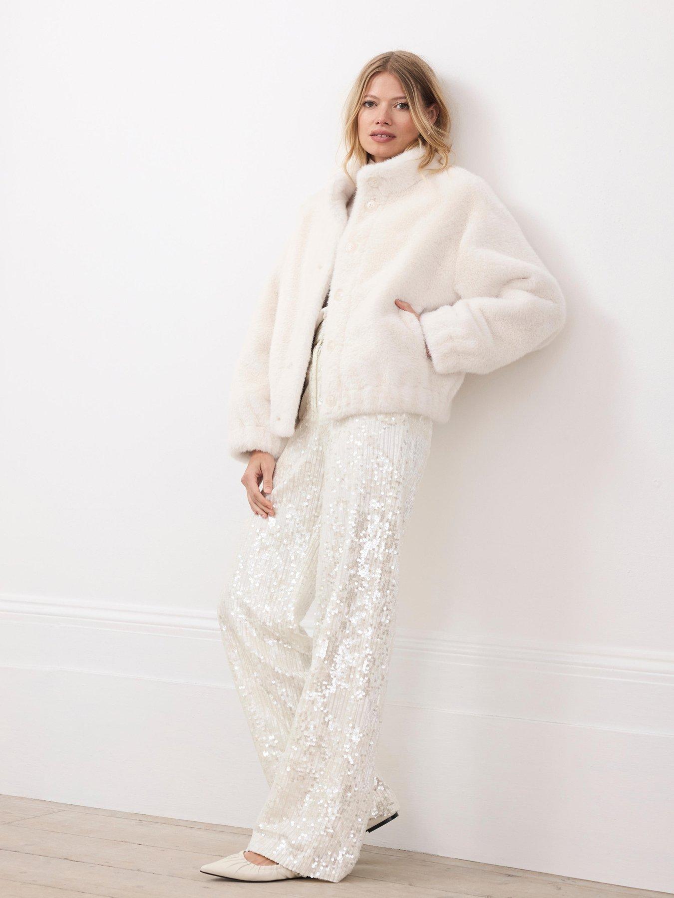 Image 2 of 6 of Mint Velvet White Faux Fur Bomber Jacket