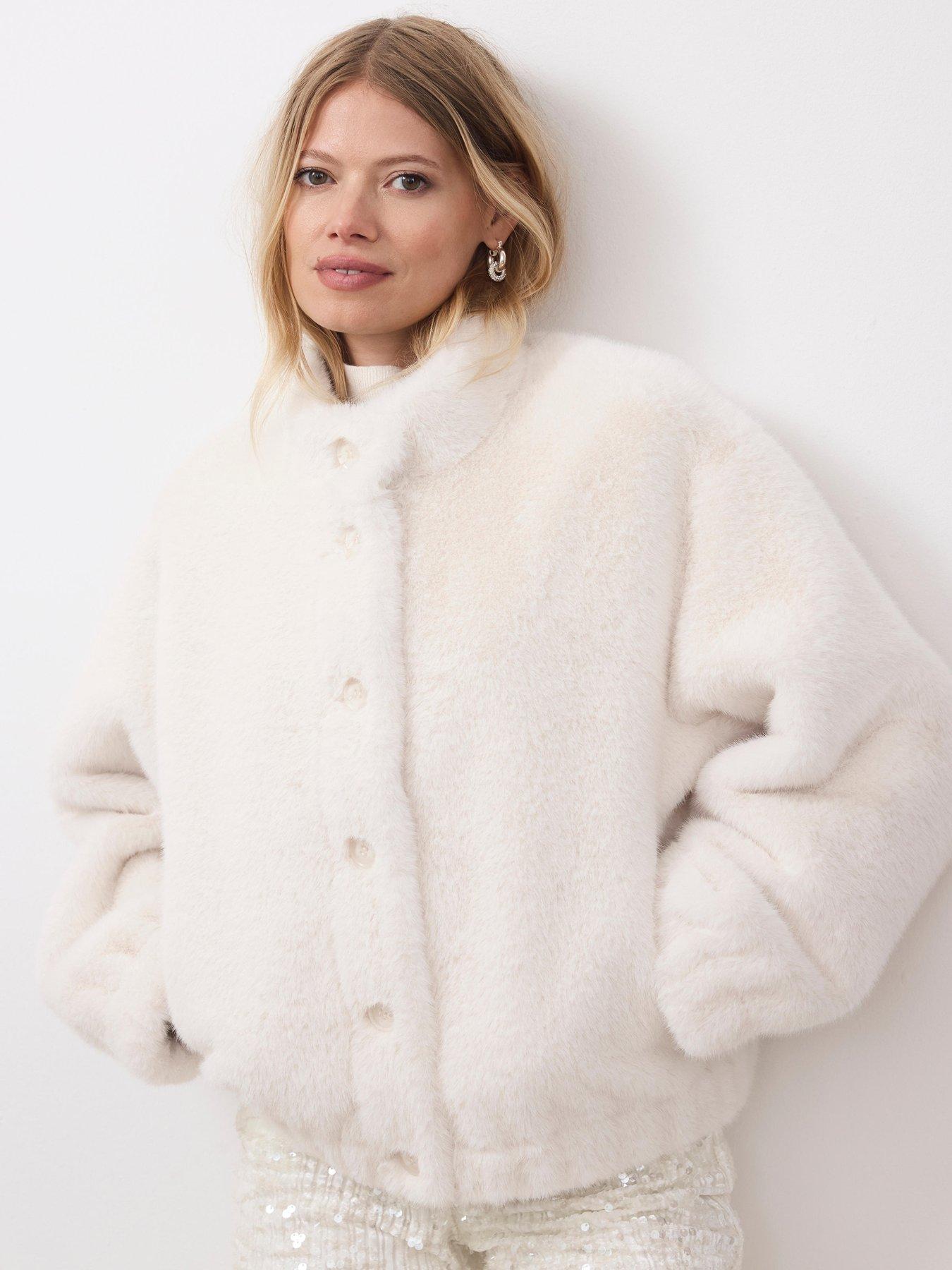 Image 3 of 6 of Mint Velvet White Faux Fur Bomber Jacket