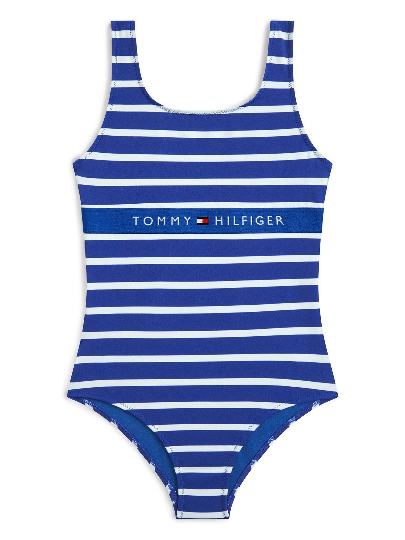 Tommy Hilfiger Girls Square Neck Print Swimsuit - Blue