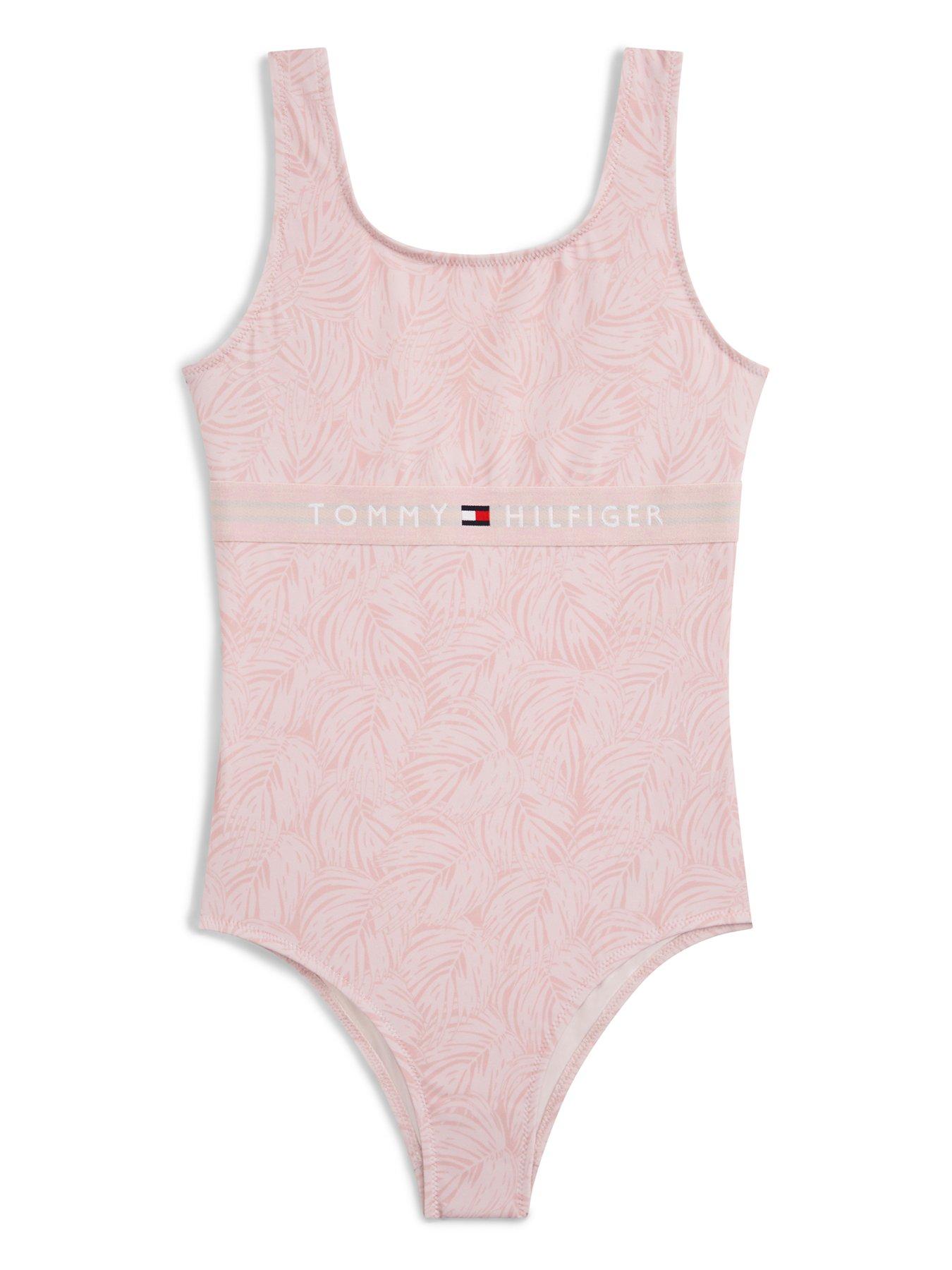 Tommy Hilfiger Girls Square Neck Print Swimsuit - Pink