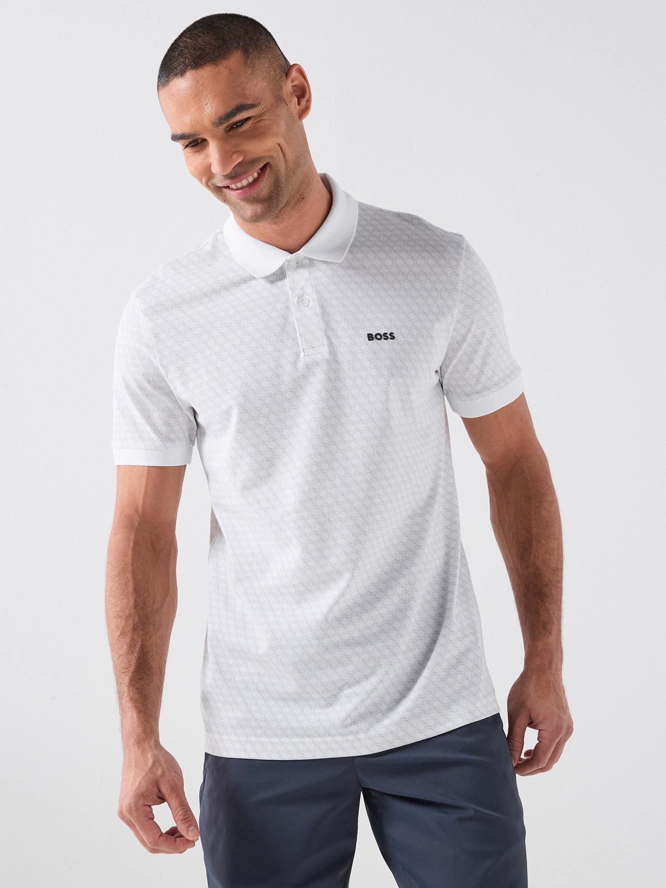 Image 1 of 4 of BOSS Mens Golf Chip Pattern Polo - White
