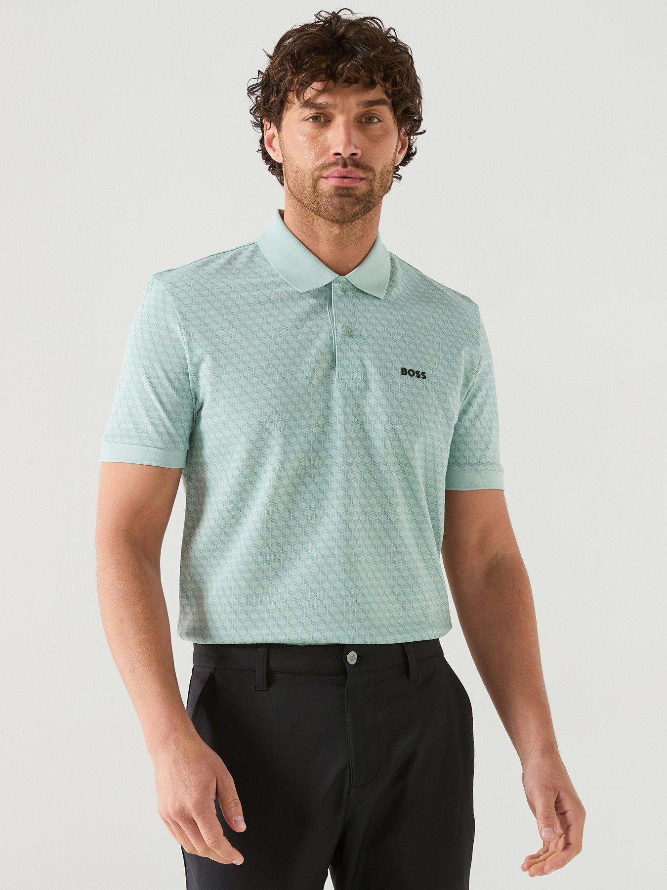 Image 1 of 5 of BOSS Mens Golf Chip Pattern Polo - Blue