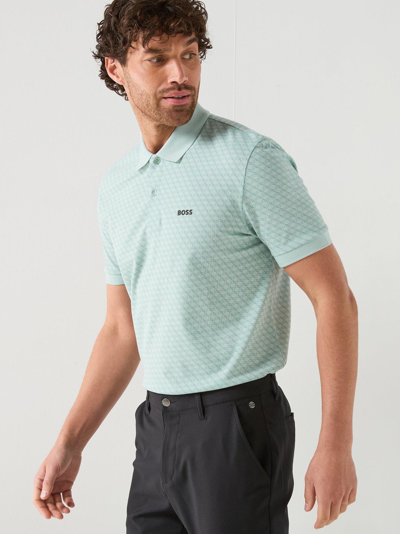 Image 5 of 5 of BOSS Mens Golf Chip Pattern Polo - Blue