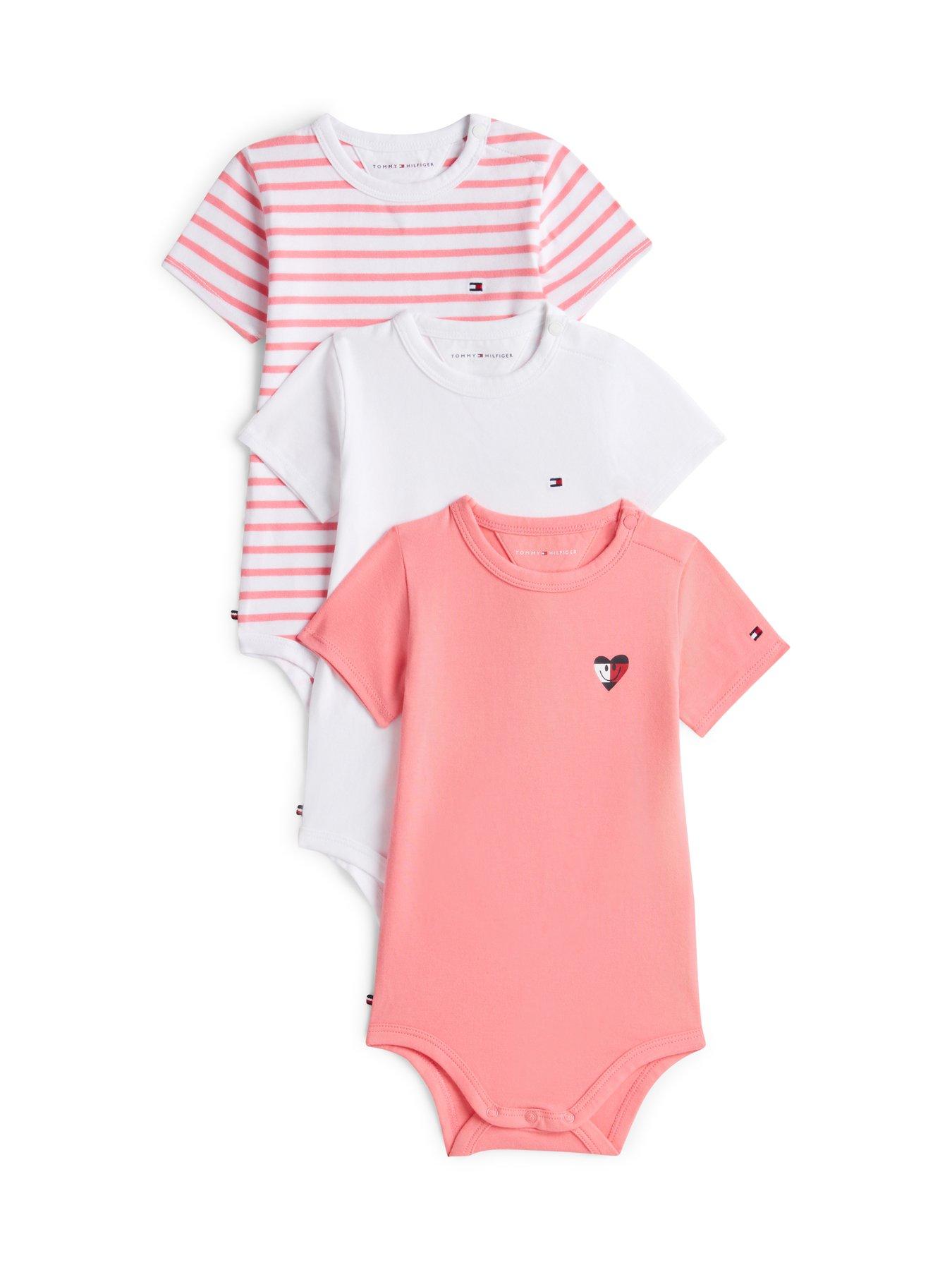 Tommy Hilfiger Baby Girls Flag Smile 3 Pack Body Giftbox - Blush-Pink/White/Stripe-Print