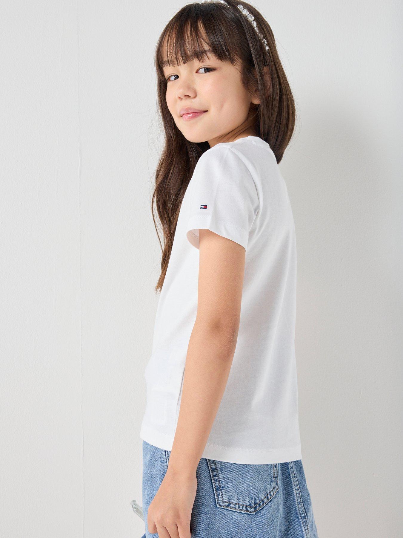 Image 2 of 6 of Tommy Hilfiger Girls Puff Print Short Sleeve T-Shirt - White