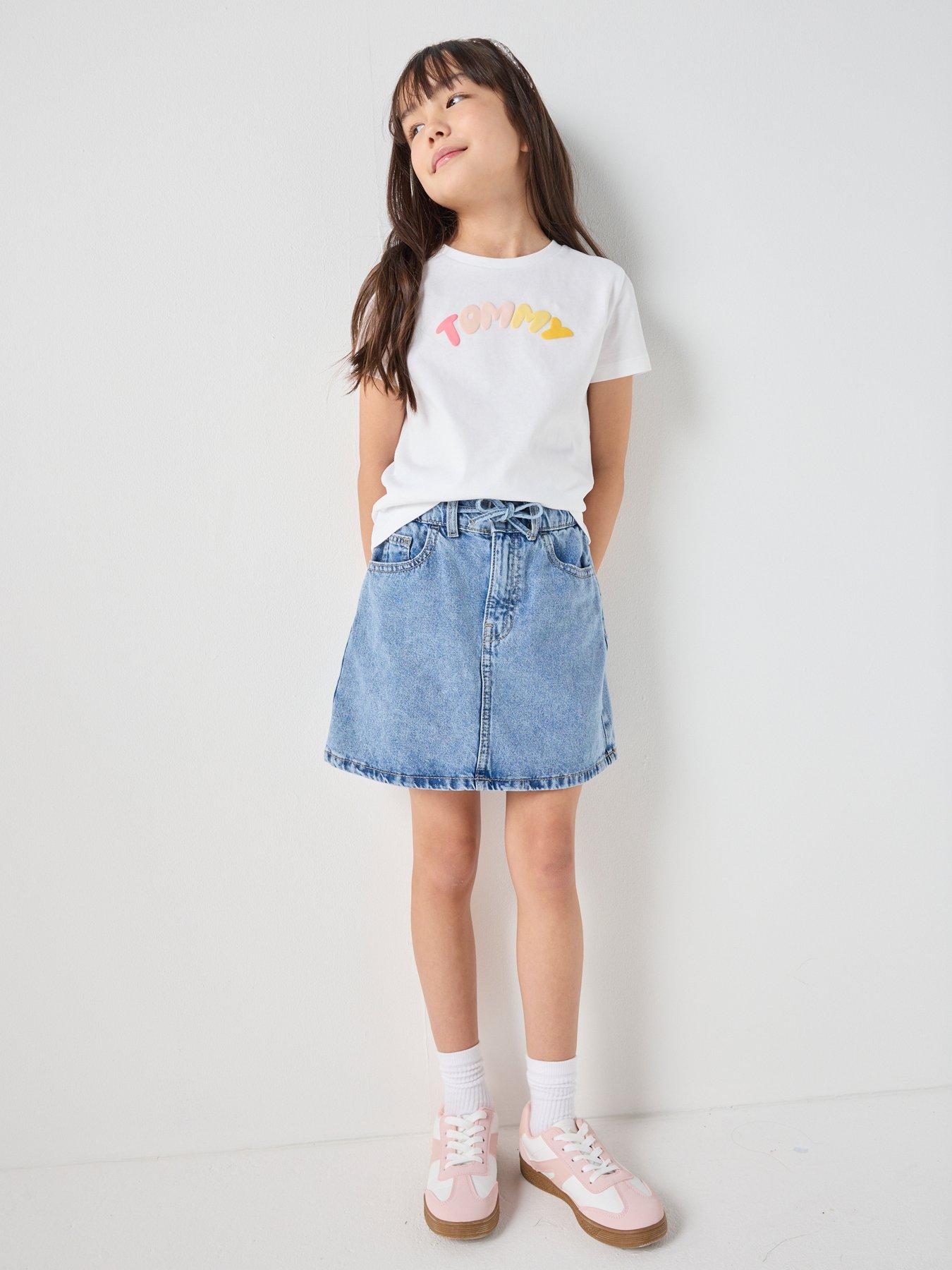 Image 3 of 6 of Tommy Hilfiger Girls Puff Print Short Sleeve T-Shirt - White