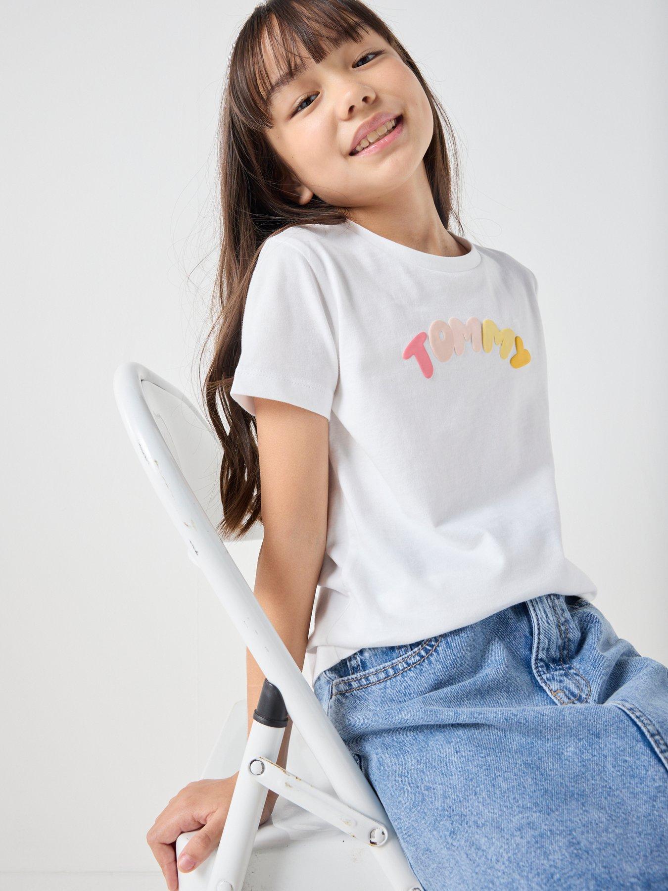 Image 4 of 6 of Tommy Hilfiger Girls Puff Print Short Sleeve T-Shirt - White