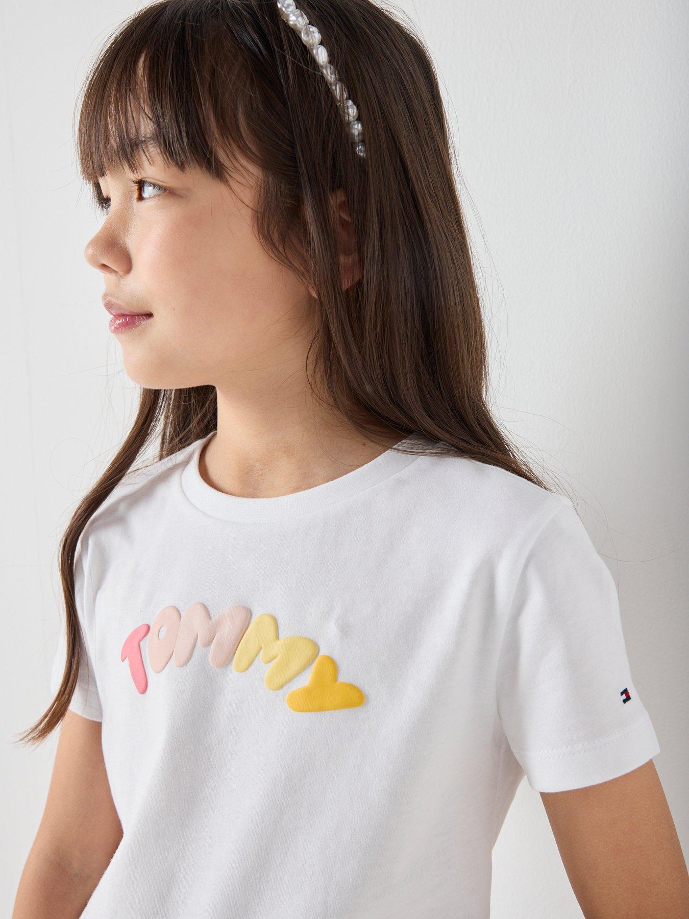 Image 5 of 6 of Tommy Hilfiger Girls Puff Print Short Sleeve T-Shirt - White