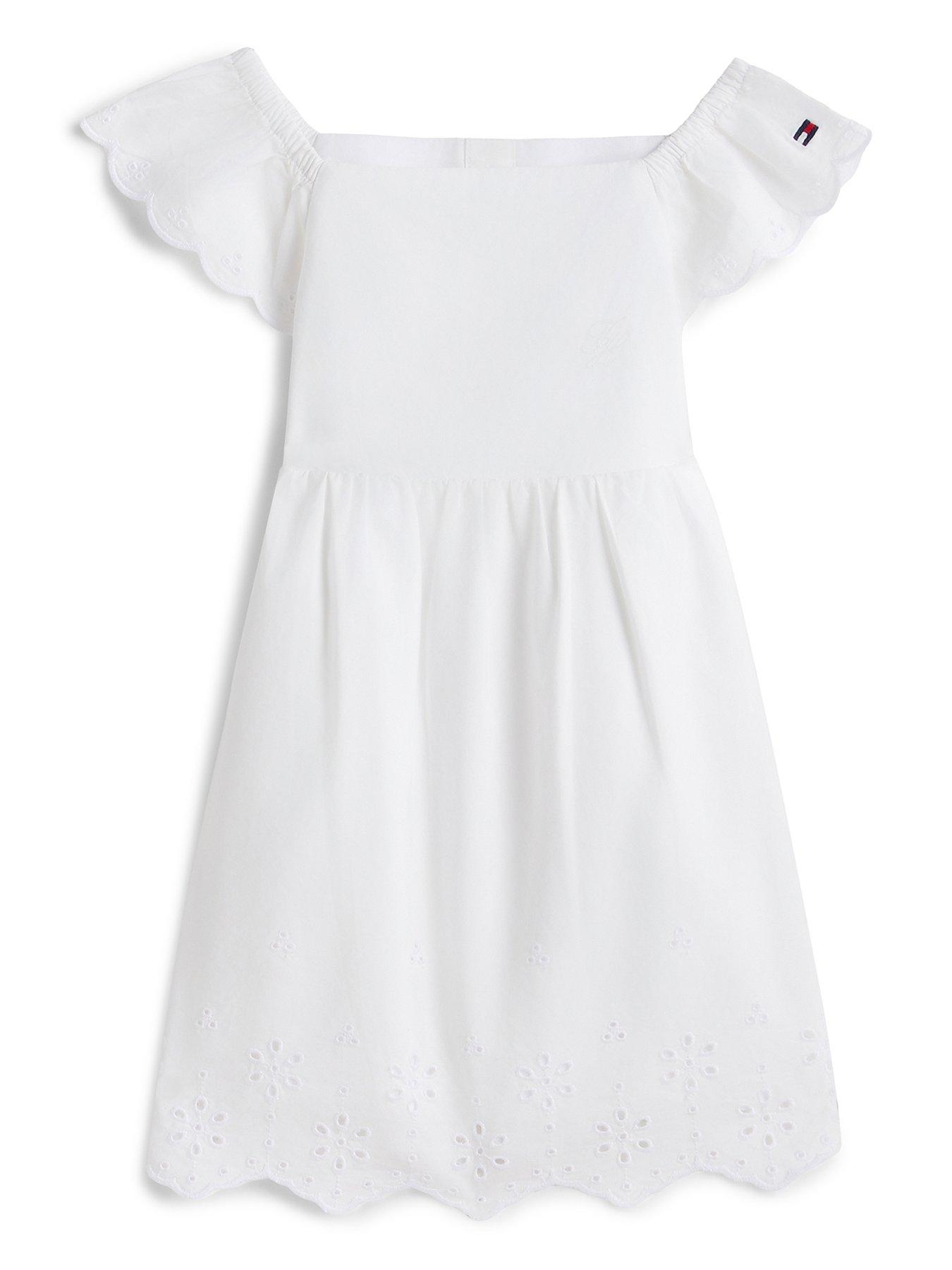 Image 2 of 2 of Tommy Hilfiger Baby Girls Broiderie Anglaise Short Sleeve Dress - White