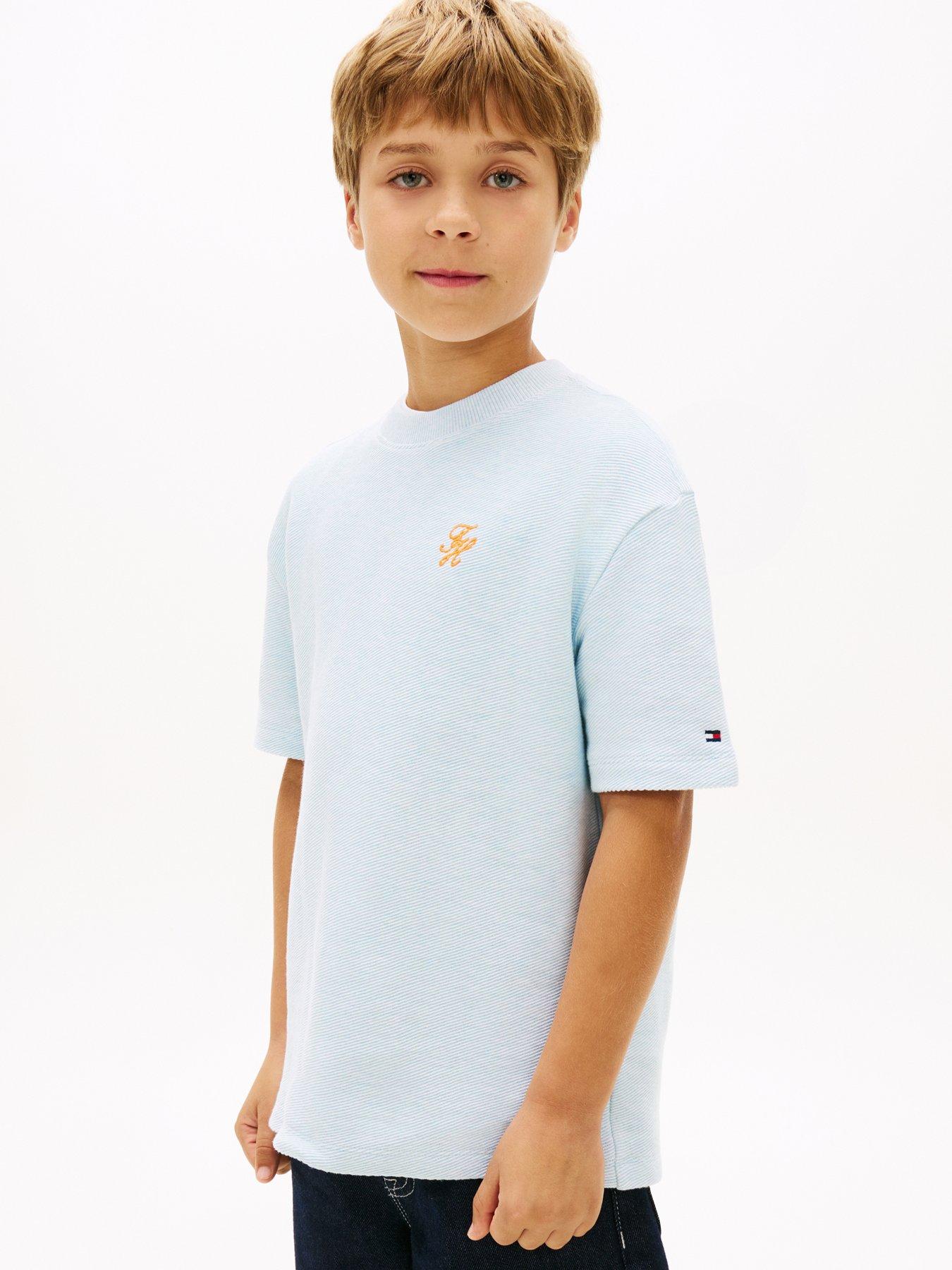 Tommy Hilfiger Boys Th Script Jersey Twill Short Sleeve T-Shirt - Blue