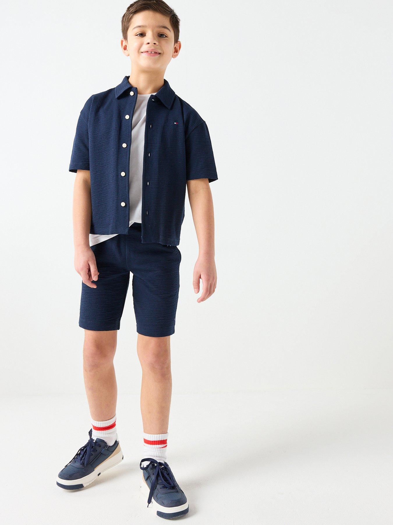 Tommy Hilfiger Boys Jersey Seersucker Sweatshort - Navy